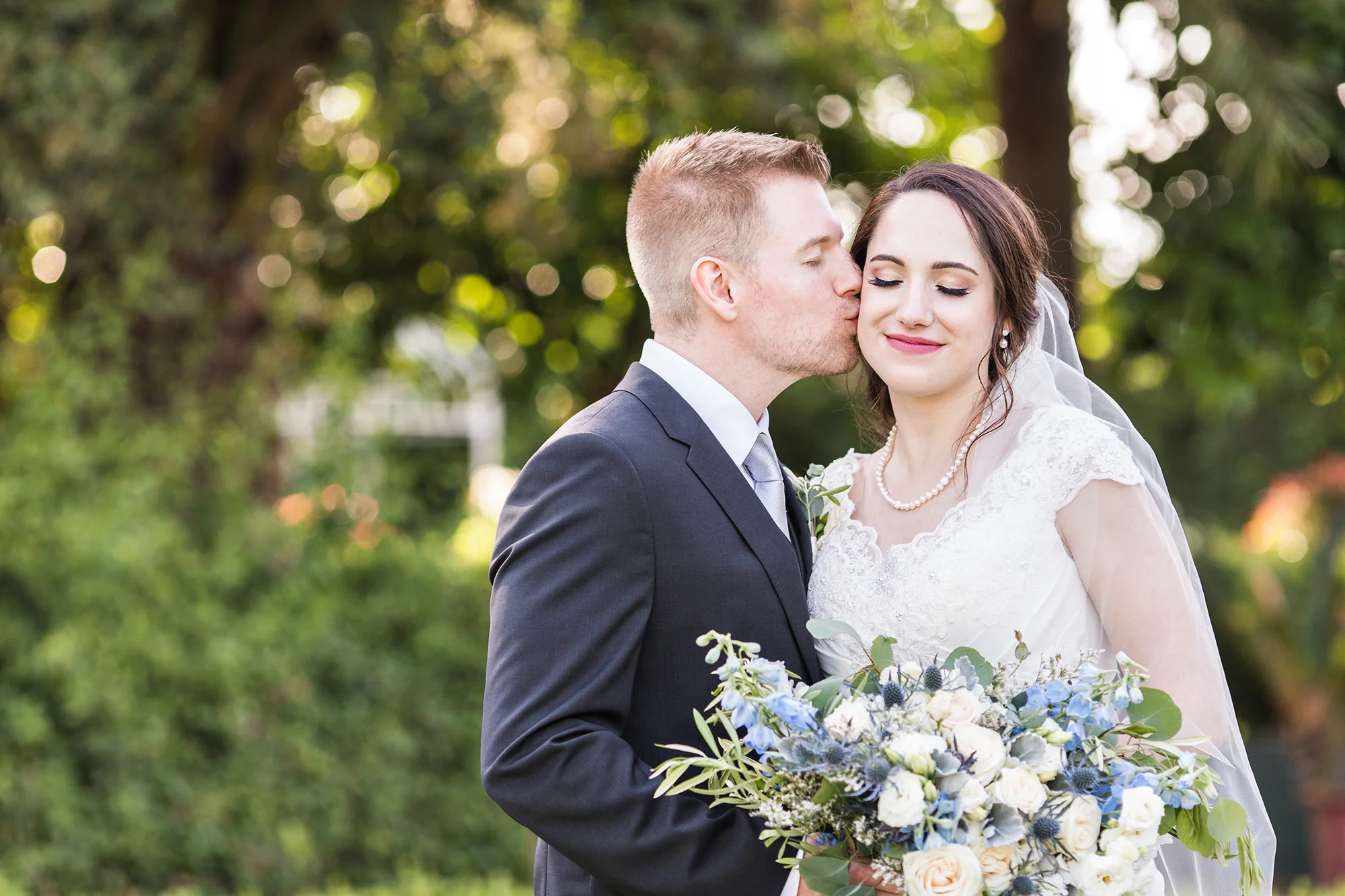 Bride and Groom portrait at Christmas House Inn and Gardens Carrie Vines Photography