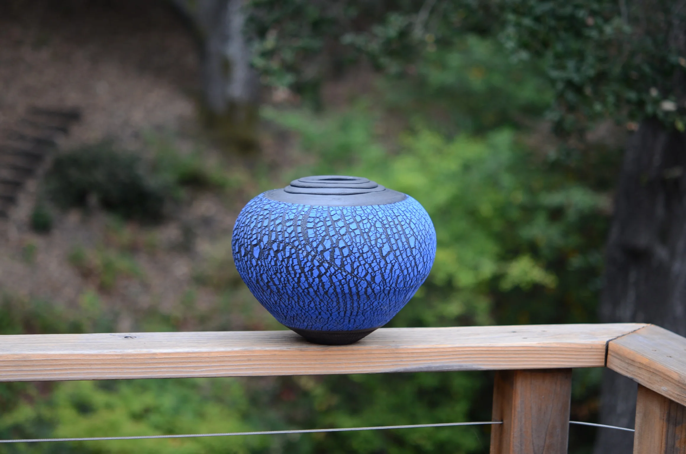 Sapphire stained low fired vase