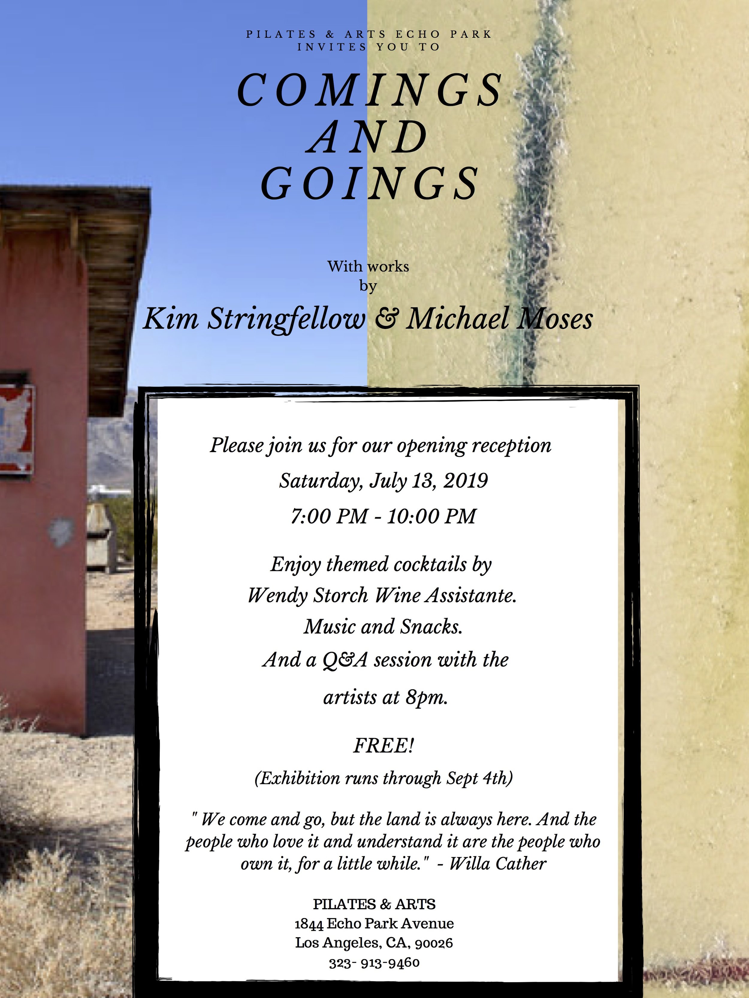 “Comings and Goings” Art opening with Artist Talk at 8pm