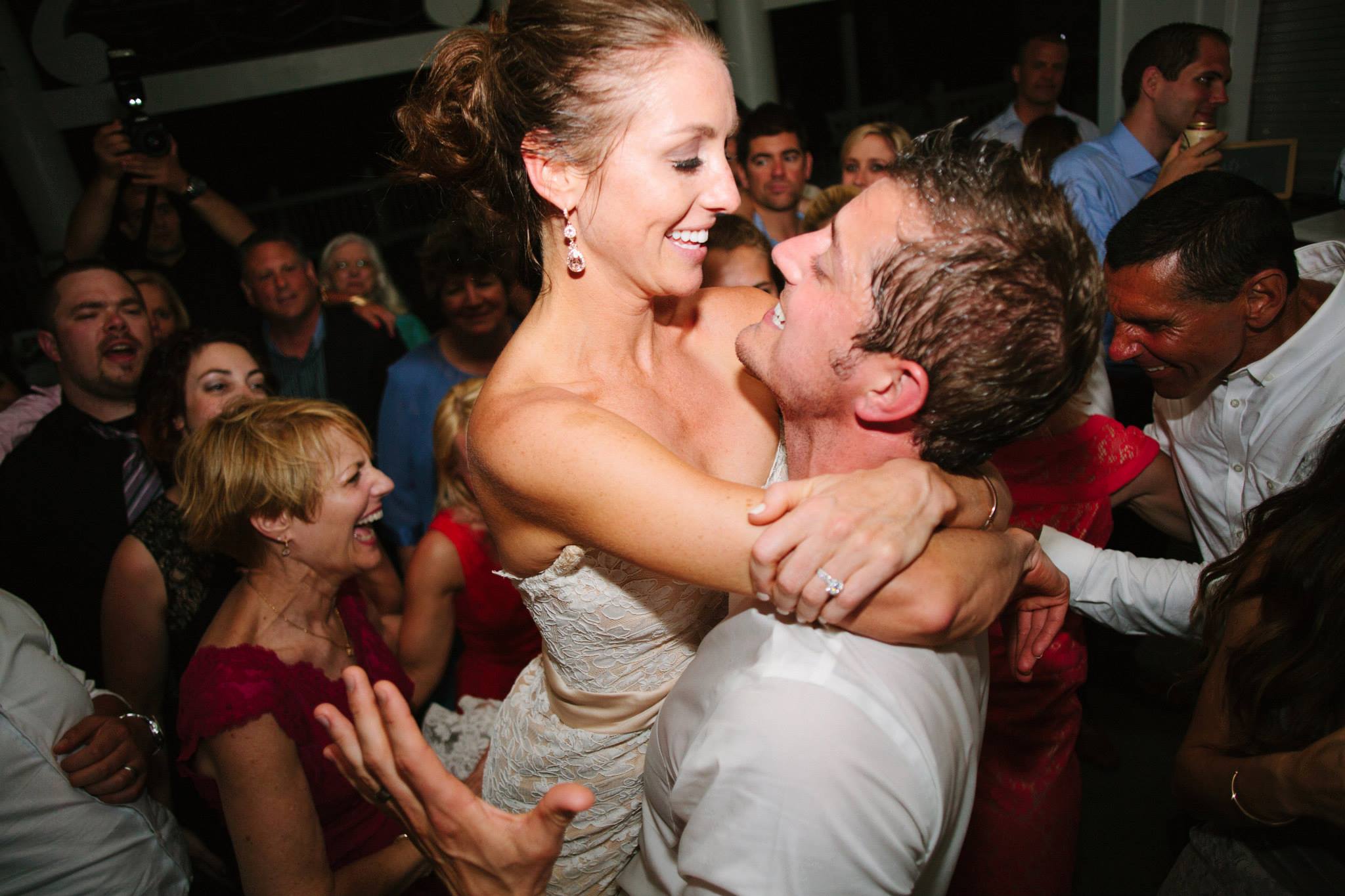 Bride and groom partying