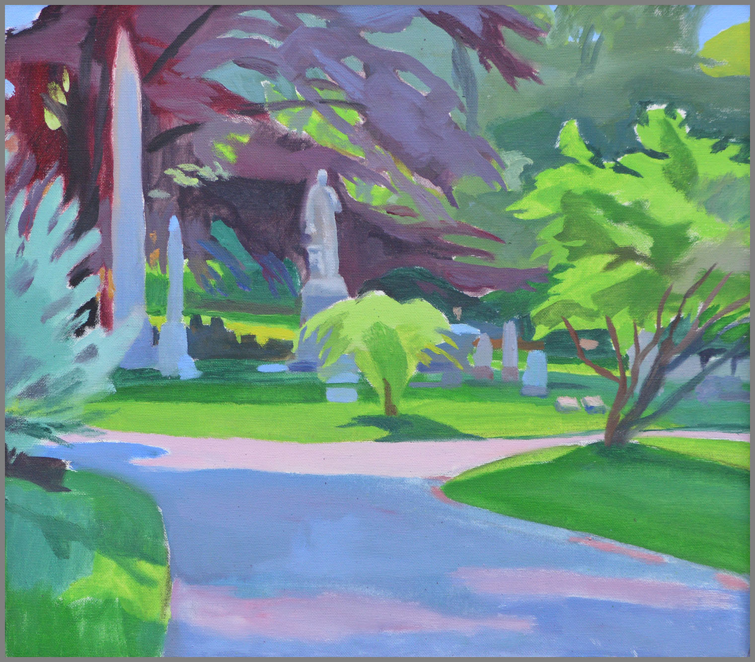  Mt Hope Cemetery with Statue, oil/canvas, 16 x 18 inches 