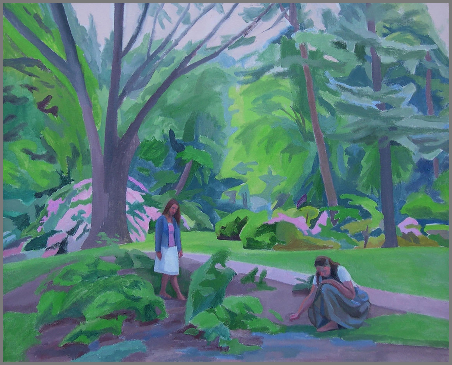  Carly and Charlotte in the Garden, oil/canvas, 18 x 22 inches 