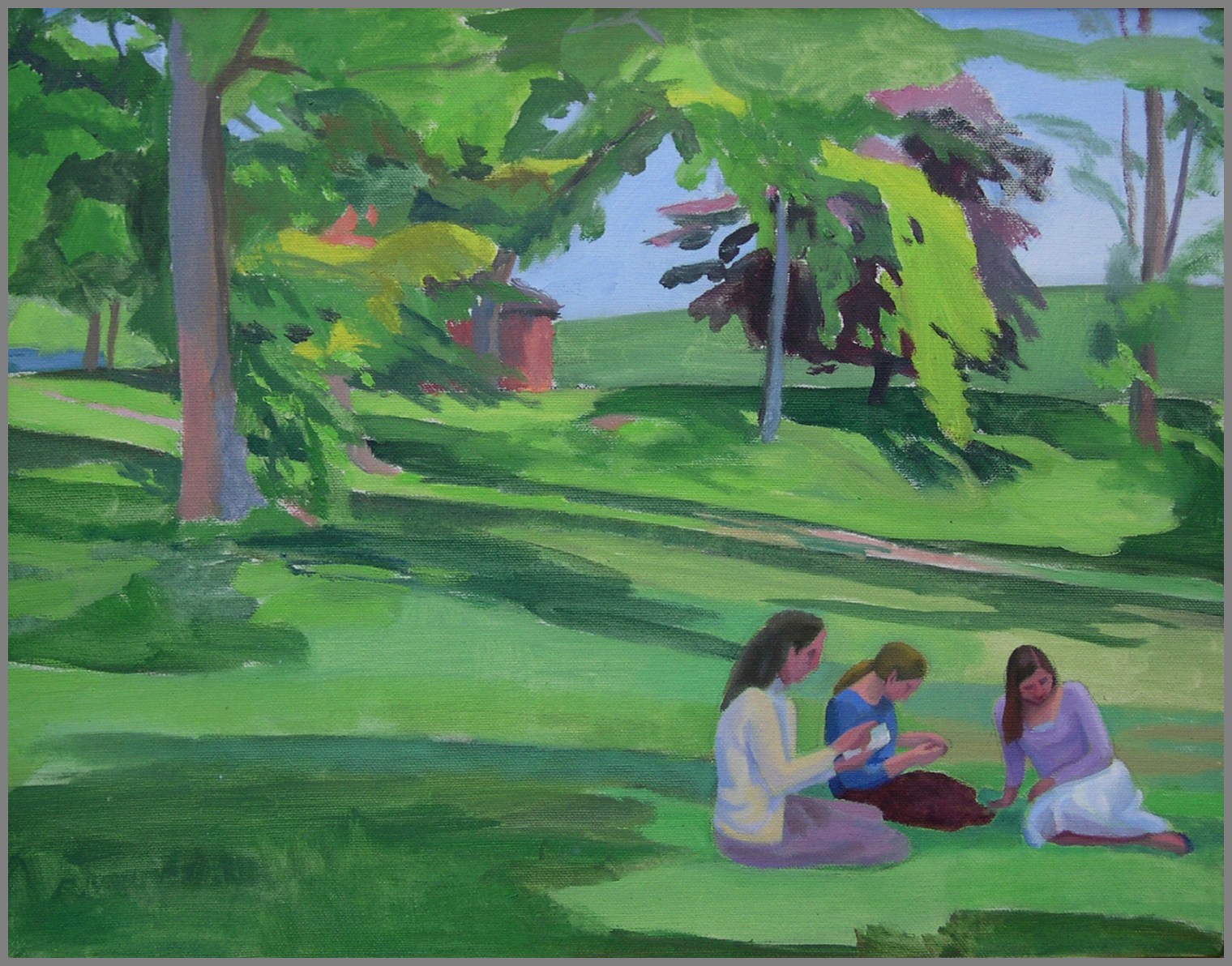  Readers by the Reservoir, oil/canvas, 16 x 20 inches 