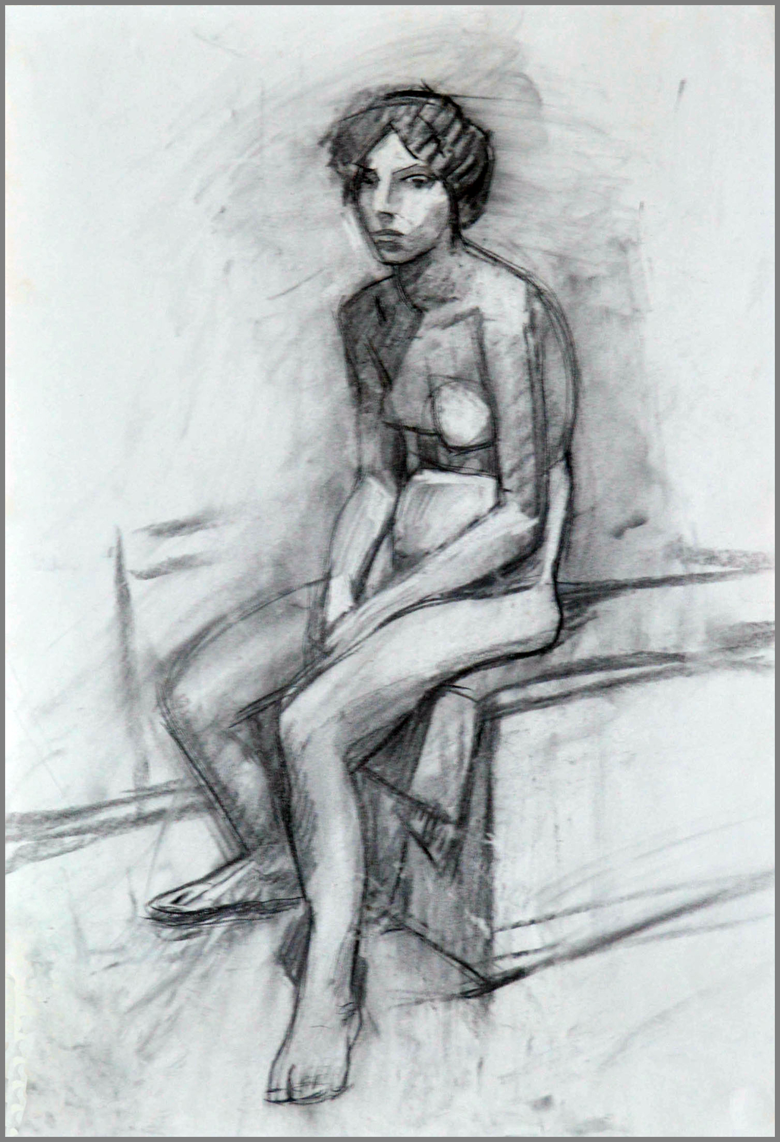 Seated Figure, charcoal, 24 x 18 inches 