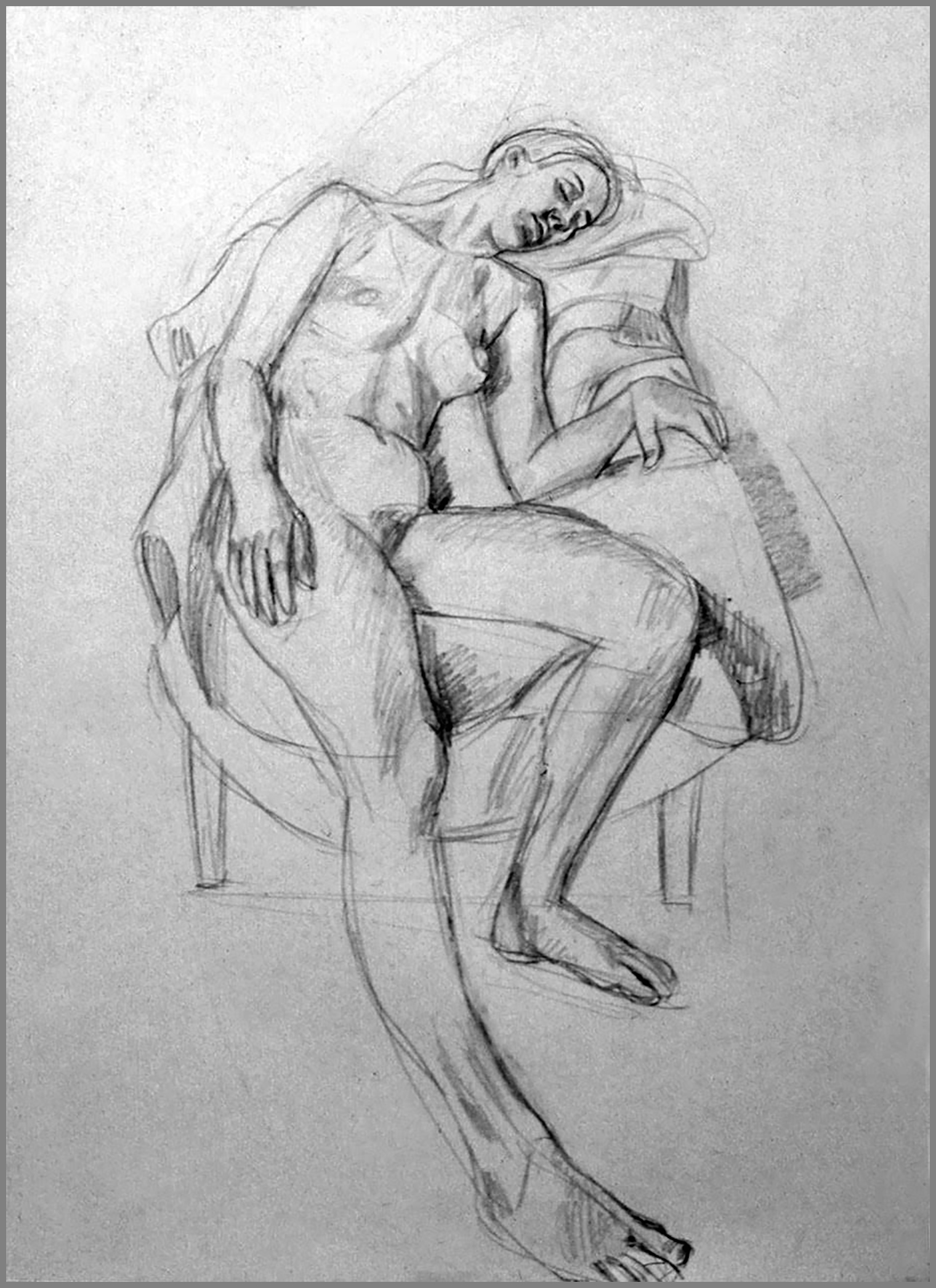  Sleeping Seated Nude, pencil, 24 x 18 inches 