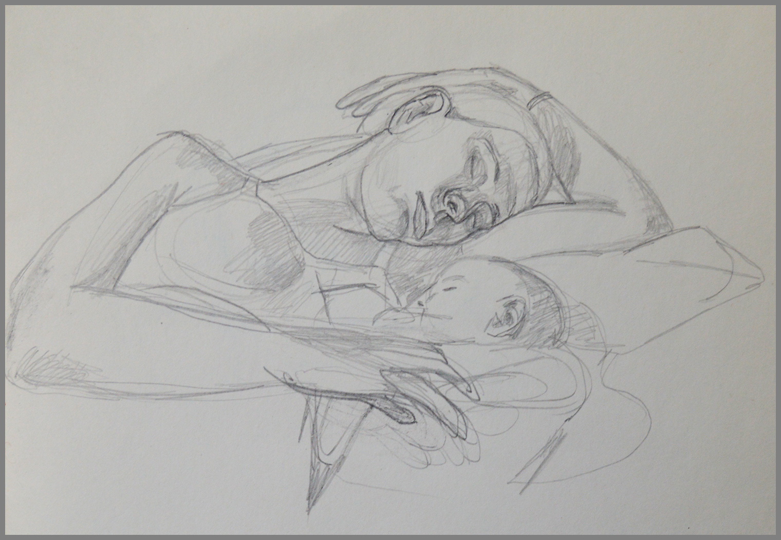  Sleeping Mother and Child, pencil, 7 x 10 inches 