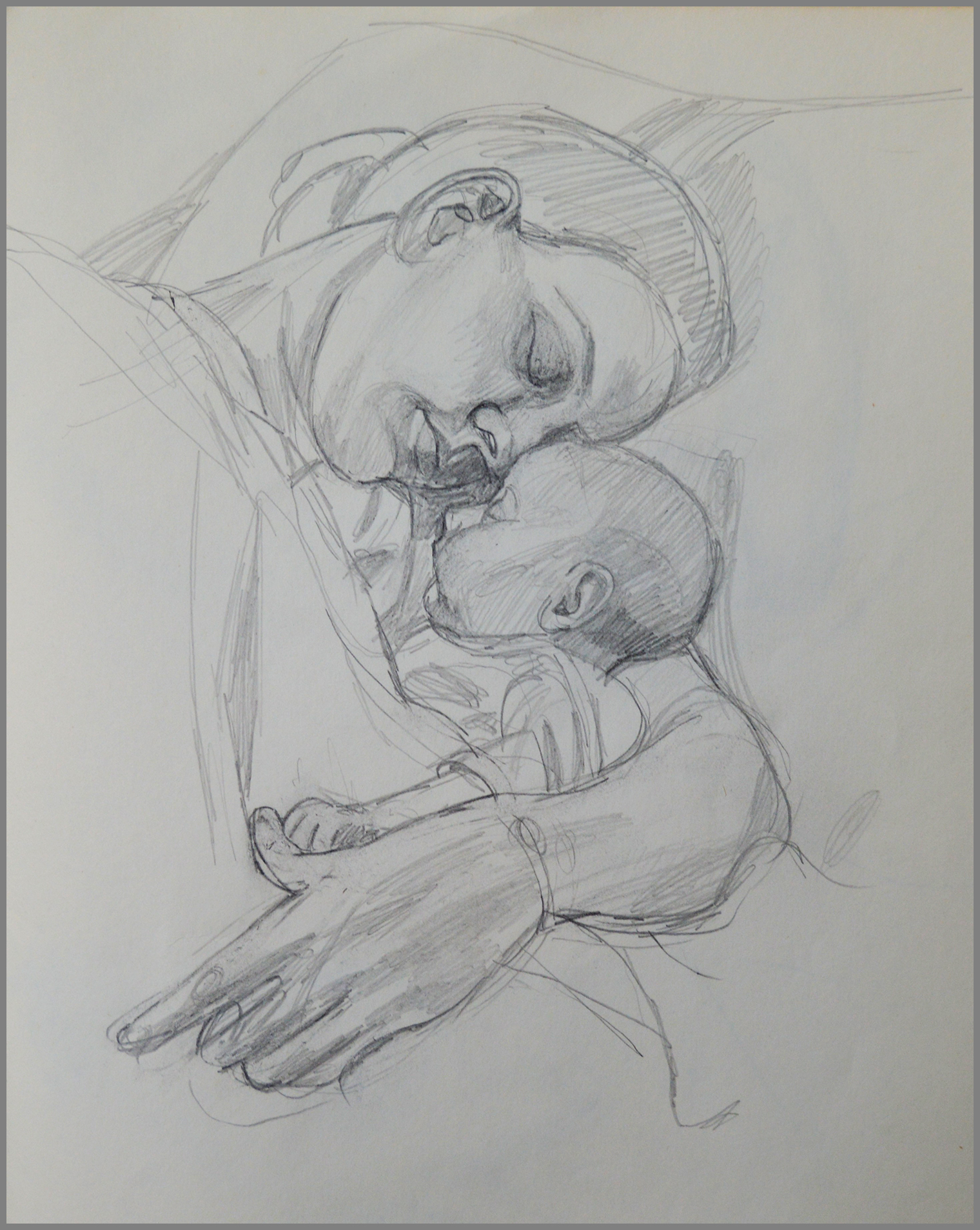  Sleeping Mother and Child, pencil, 14 x 10 inches 