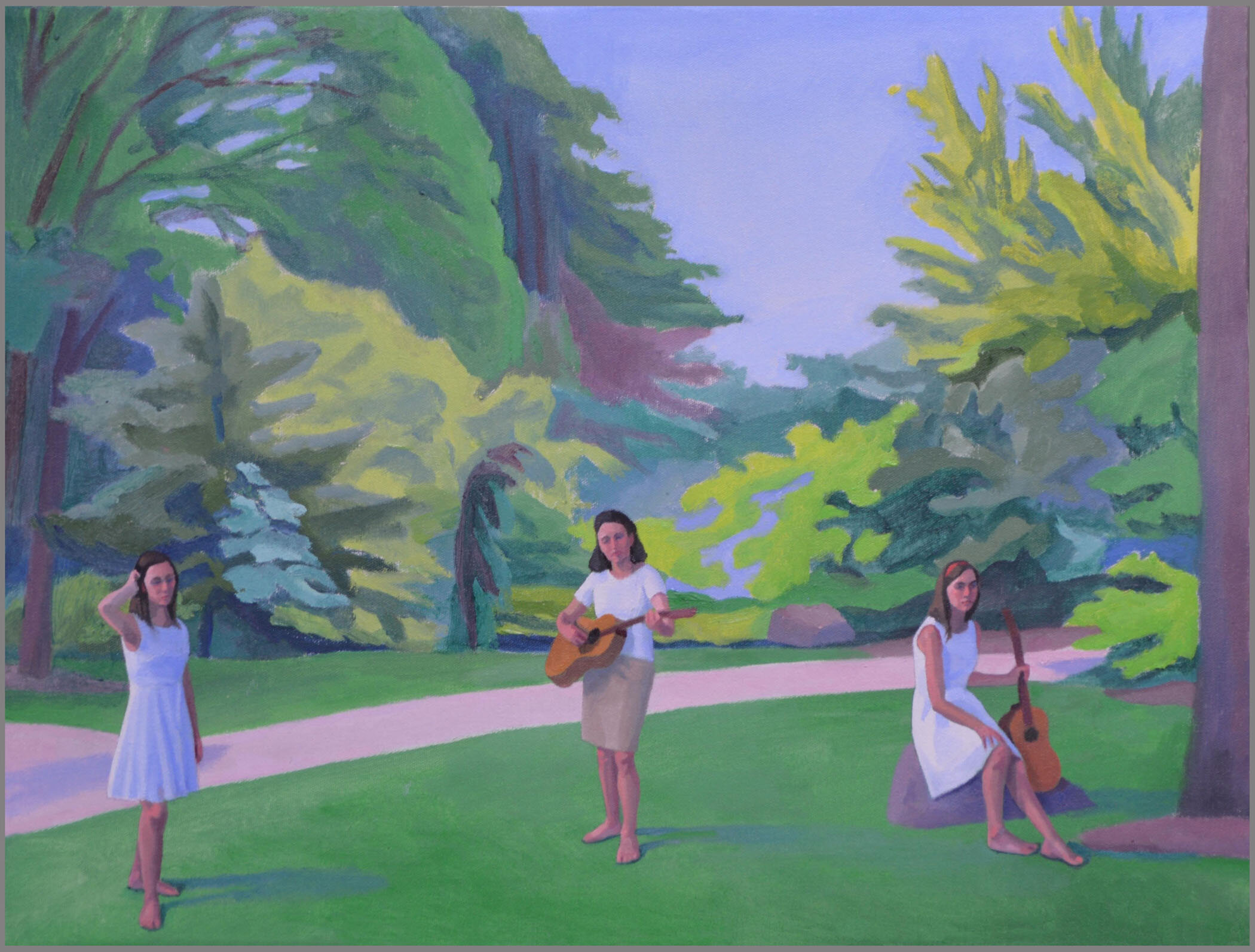 Three Graces with Wide Space, oil/canvas, 18 x 24 inches