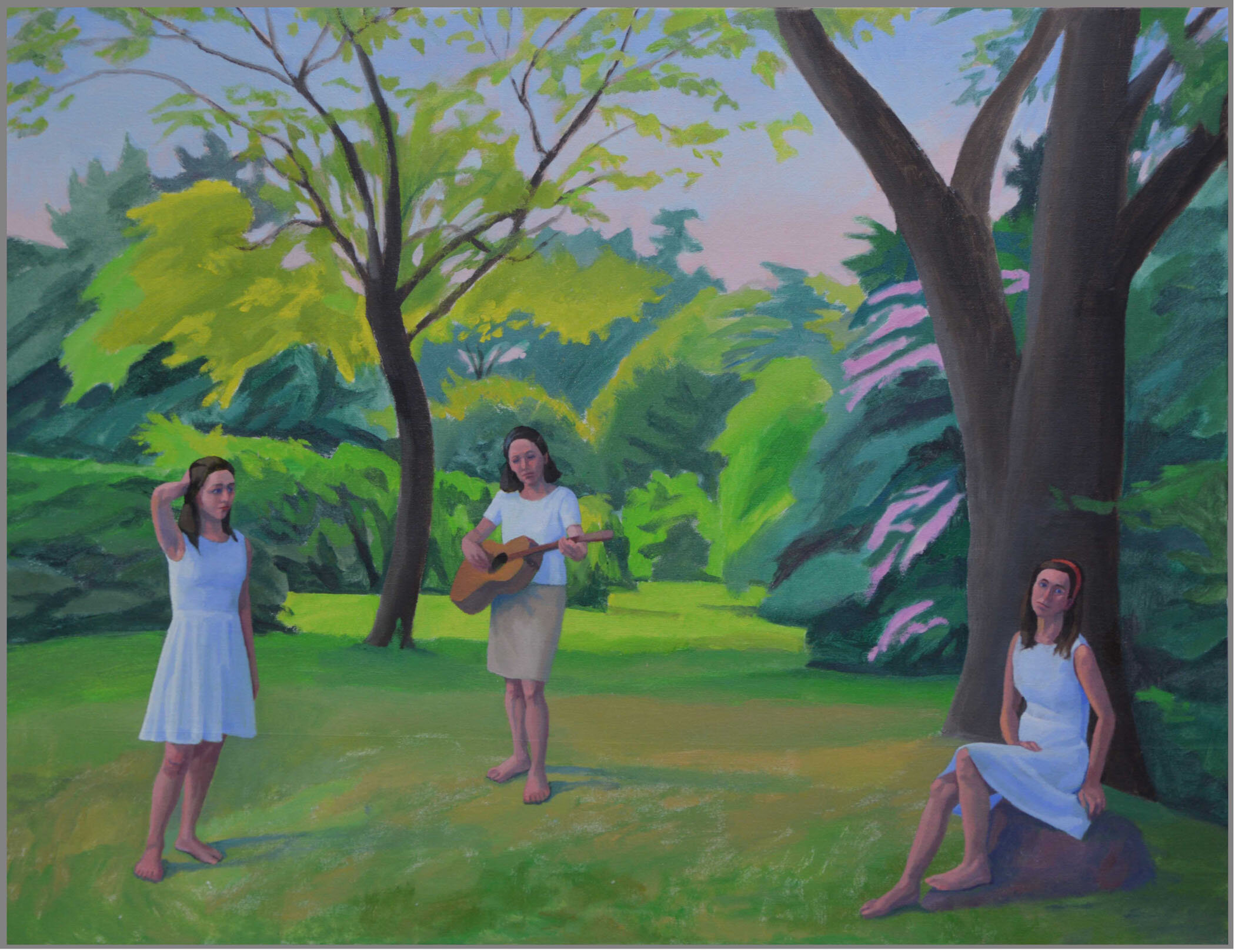 Three Graces in Highland Park-Spring, oil/canvas, 22 x 30 inches