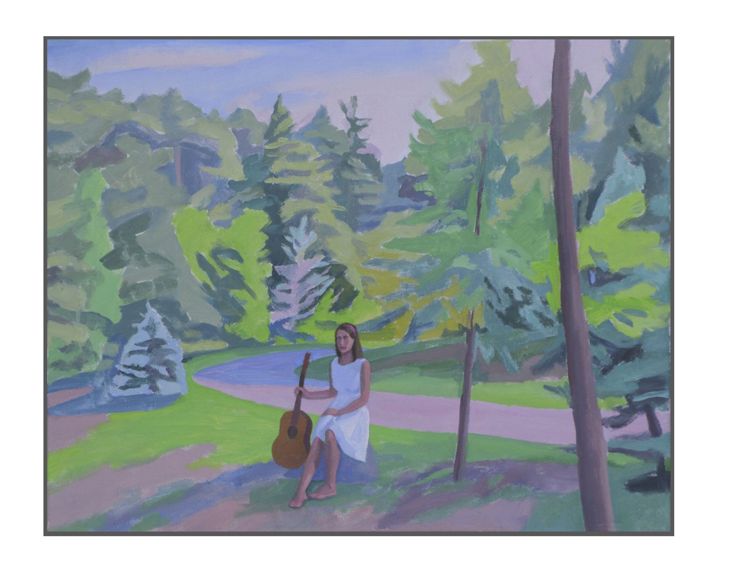 Guitarist in Highland Park, oil/canvas, 16 x 20 inches