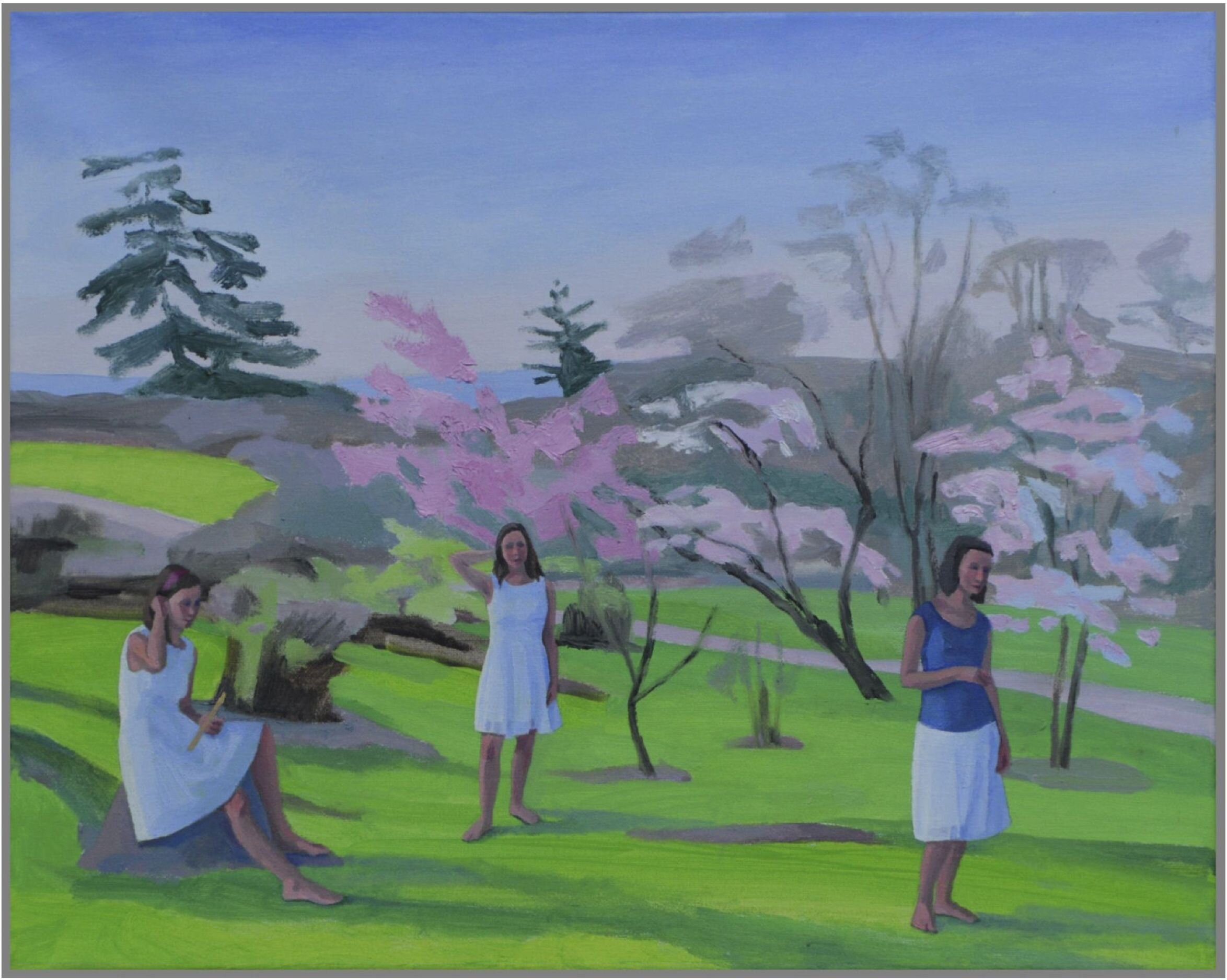 Three Graces amongst the Magnolias, oil/canvas, 16 x 20 inches