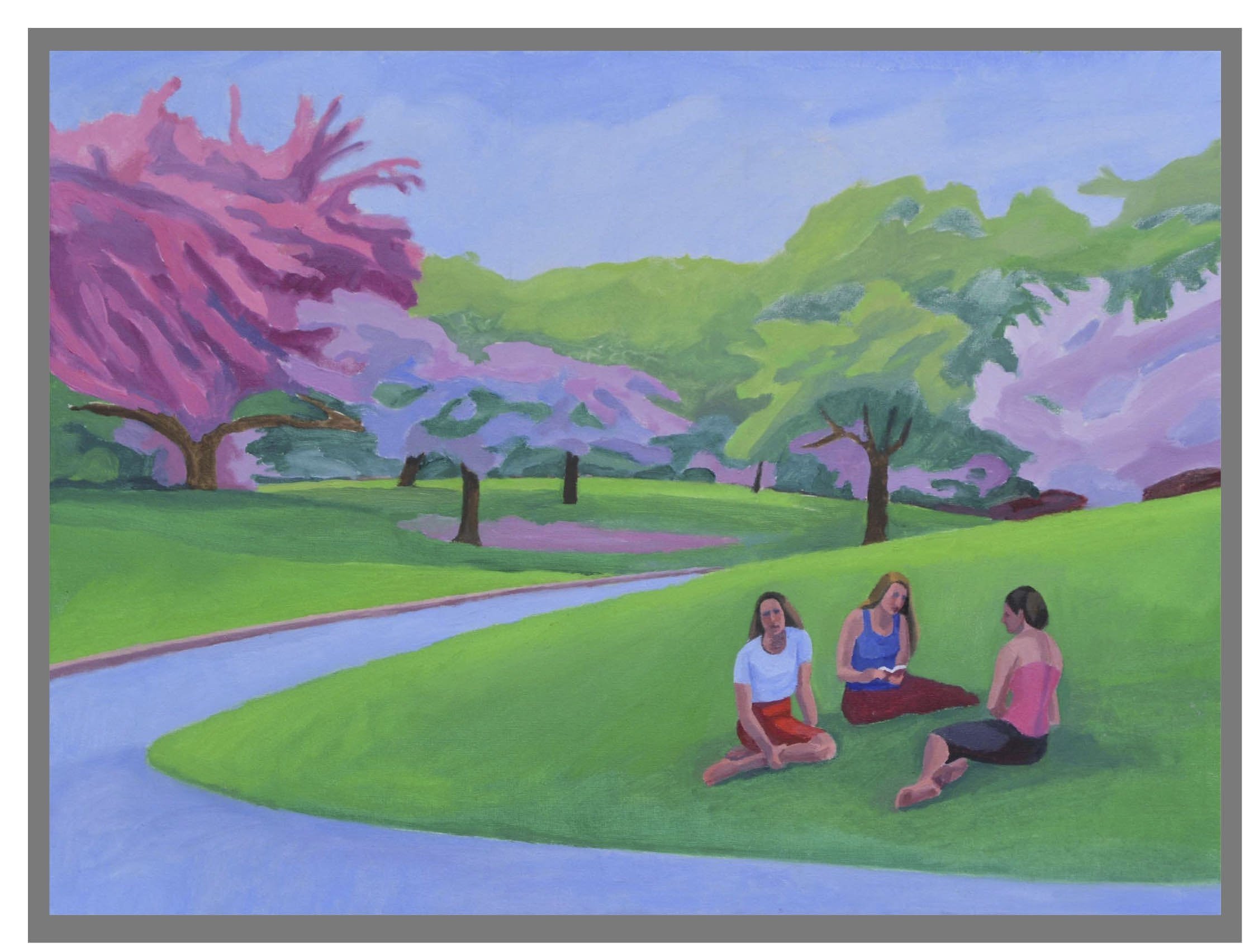 Three Readers in Bronx Botanic gardens III, oil/canvas, 20 x 24 inches
