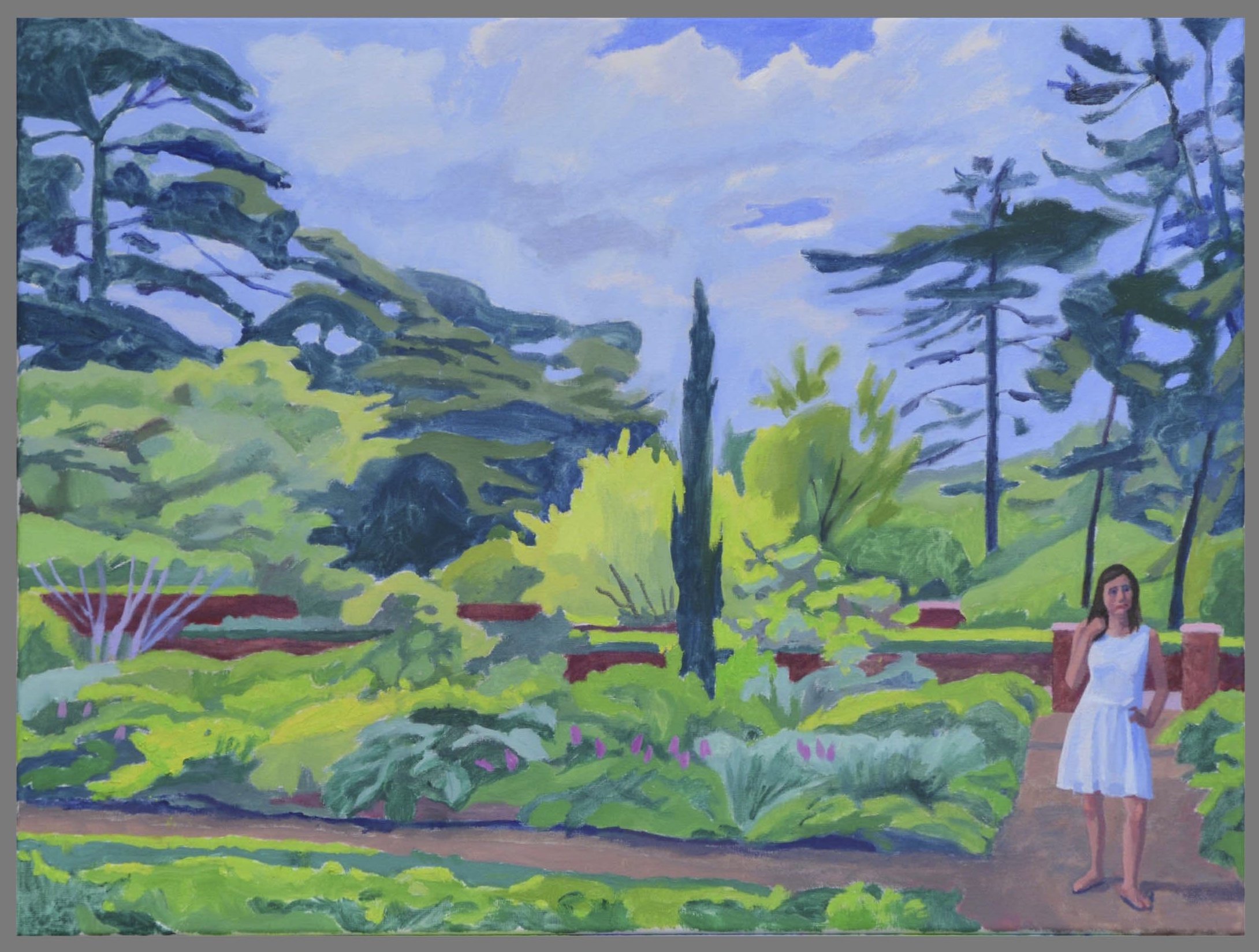 Solitary Figure in Bronx Botanical Garden, oil/canvas, 18 x24 inches