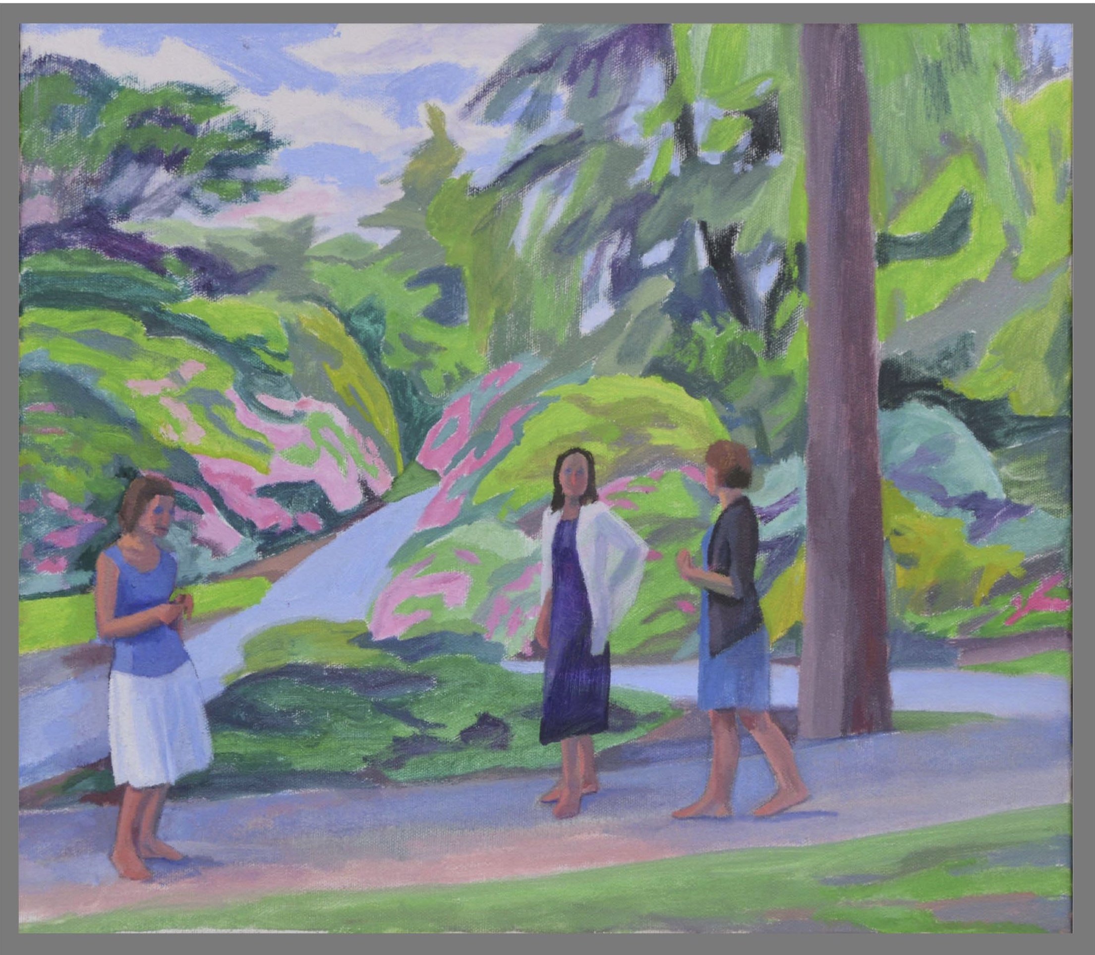 Three Figures in Highland Park, oil/canvas, 14 x 16 inches