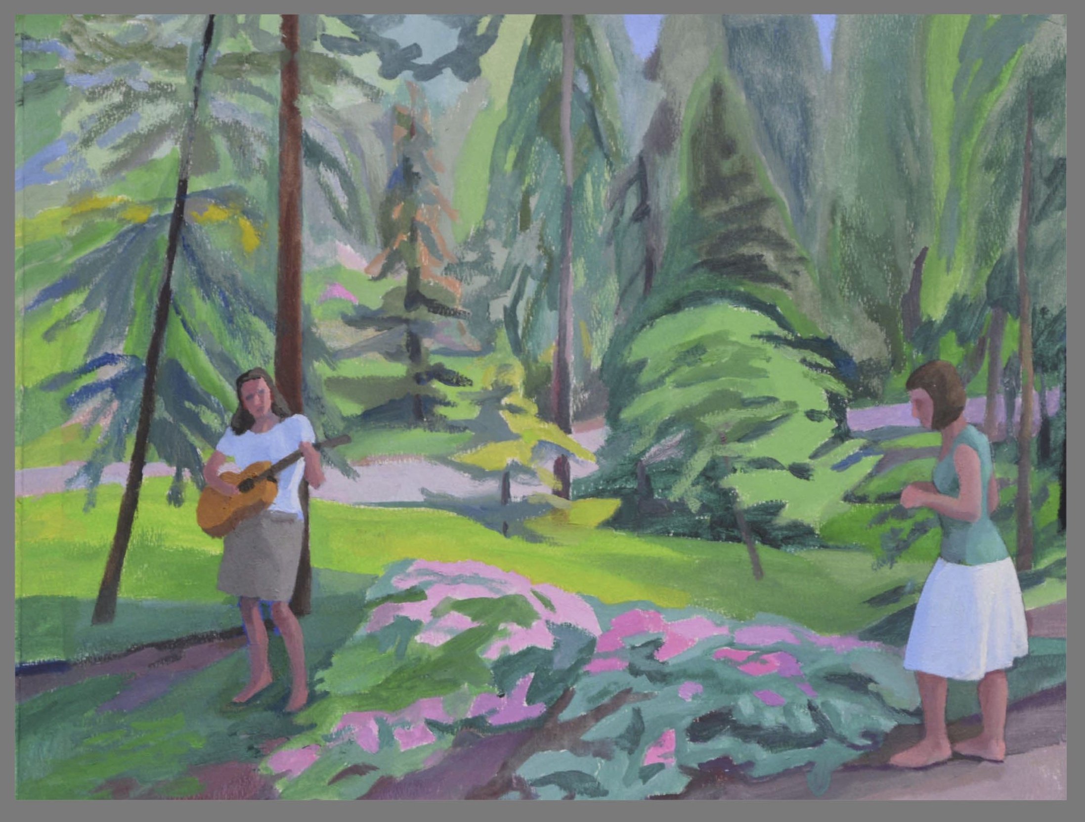 Two Figures in Highland Park, oil/canvas, 14 x 18 inches