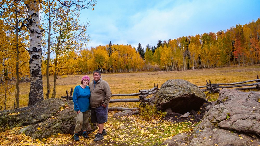  Reg and I at Deb’s Meadow - had to show her some John Wayne/True Grit spots. This is where Rooster Cogburn had the shoot out with Ned Pepper. It’s a beautiful scene in the fall - Fuji XT2, XF 14mm f/2.8 