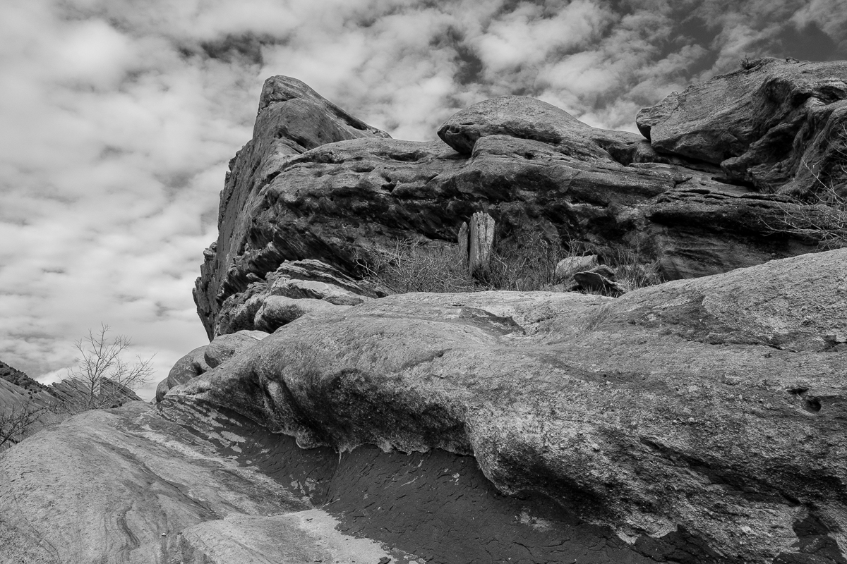 Day 9 - 365 B&W Challenge - The layers of sedimentary rock at Red Rocks Park - Fuji XT-2, XF 23mm f/2, Acros R Film Simulation
