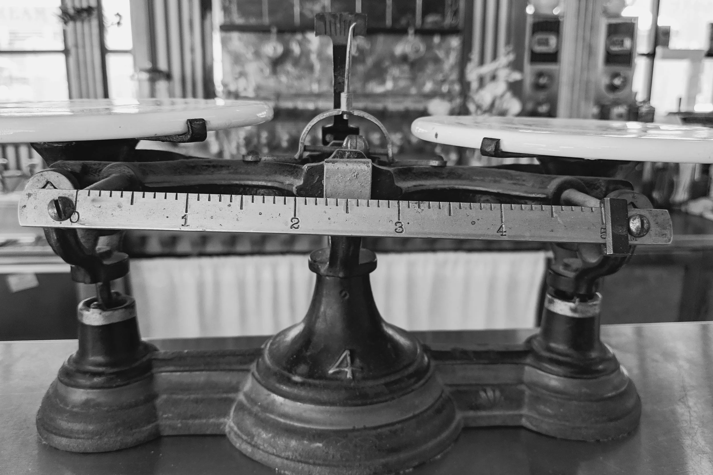 Day 80- 365 Day B&W Photo Challenge - Antique Balance Scale. Google Pixel 3, VSCO B3 Preset