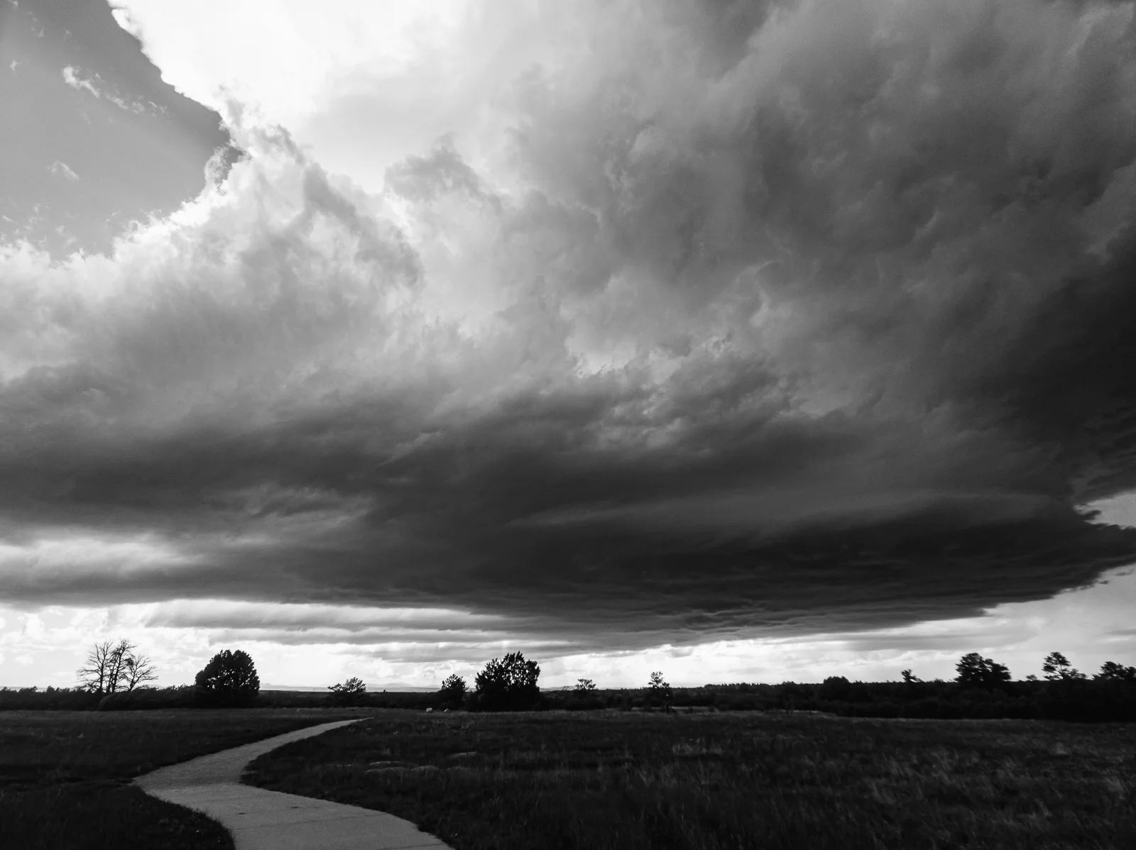 Day 162- 365 Day B&W Photo Challenge - Shelf Cloud covers eastern Denver as it moves on to the Eastern Plains of Colorado. - Google Pixel 3, Moment Wide Lens, VSCO Fujifilm Neopan 400 Simulation