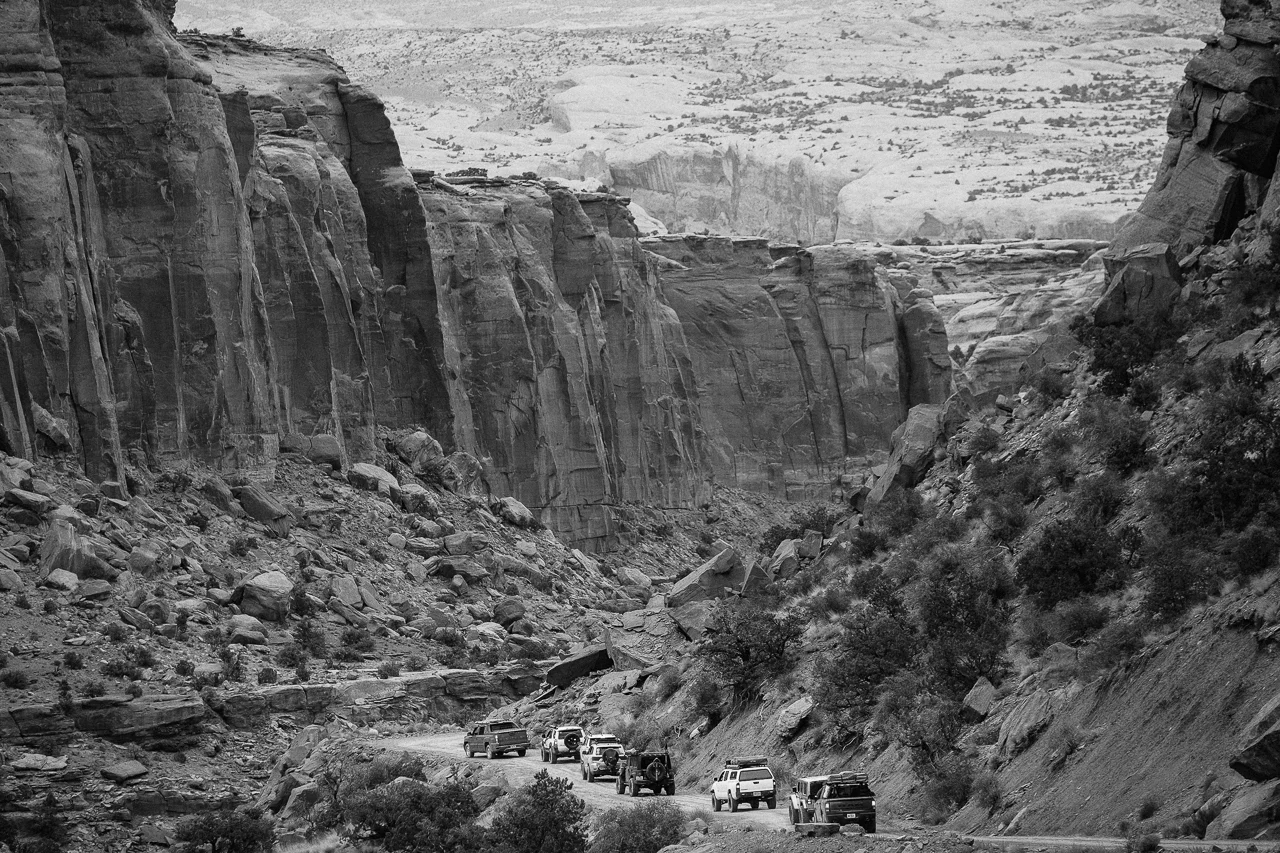 Day 221- 365 Day B&W Photo Challenge - Expedition crew heading deep into the canyons of the southwest desert. - Fuji X-T3, XF 14mm f/2.8, Acros R Film Simulation
