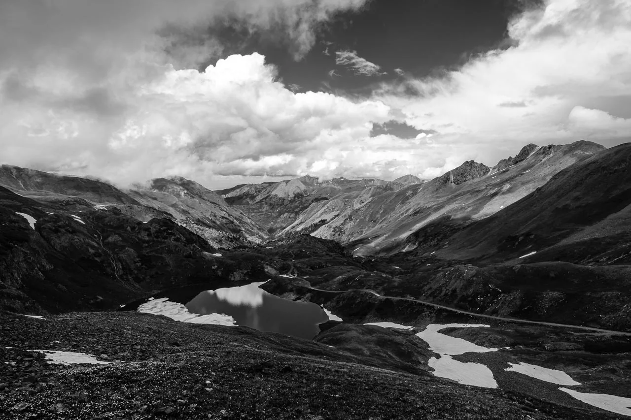 Day 243 - 365 Day B&W Photo Challenge - View from the top of Hurricane Pass overlooking Lake Como, the headwaters to the Uncompahgre River. - Fuji X-T3, XF 14mm f/2.8, Acros R Film Simulation