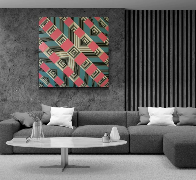    Arrival  , 2022, Acrylic on panel  (Visualized in an interior) 
