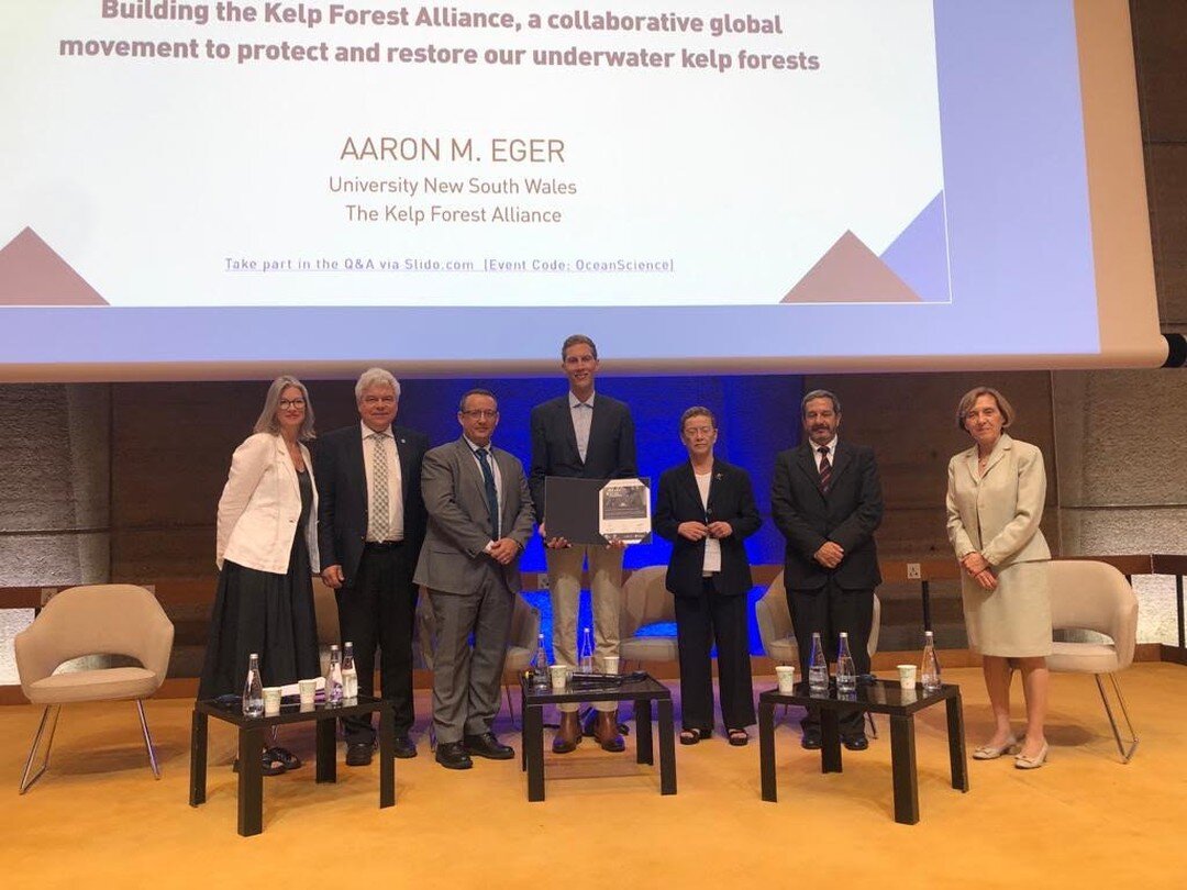 Earlier this year the Kelp Forest Alliance received the prestigious UNESCO's Inaugural Mario Ruivo Memorial Lecture! Dr. Aaron Eger presented their mission at the 32nd IOC-UNESCO Assembly in Paris. 

To learn more about the Kelp Forest Alliance, expl