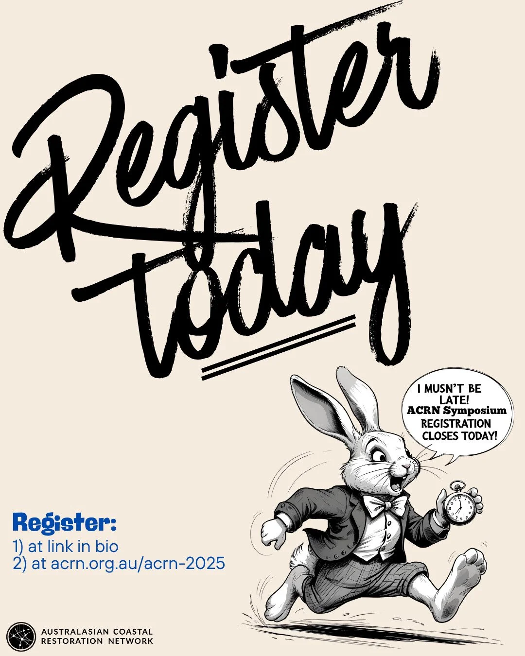 Don&rsquo;t be late! Register for this year&rsquo;s #ACRN25 symposium at the link in bio or via our website (see link in bio).

@jcu @jamescookuniversity @sydney_uni @utsengage @csirogram @syd_marine_science @greeningaustralia @restorationdecadeallia