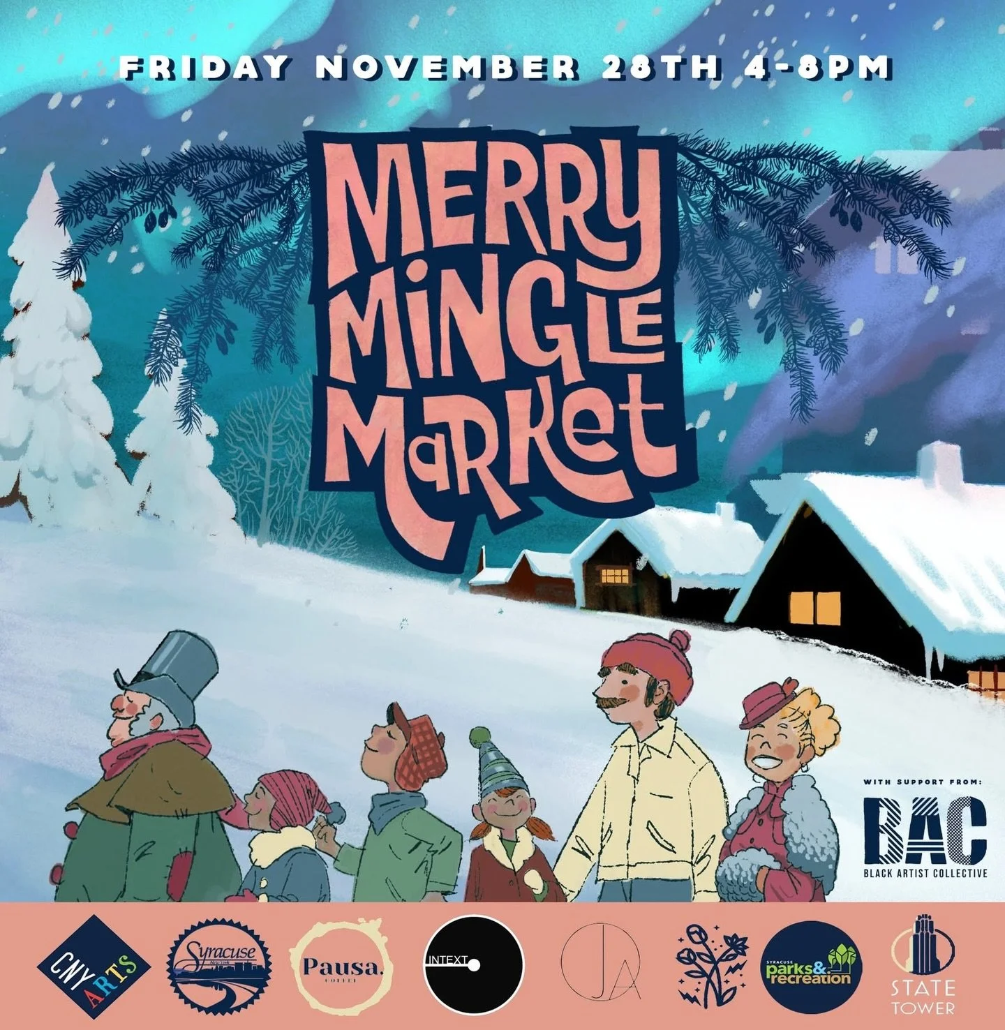 Join us this Friday 4-8pm at the Merry Mingle Market as part of the annual Tree Lighting ceremony downtown. 🎄

Find us at the foot of the state tower. Vendors outside, cocoa, coffee &amp; cocktails 🍸 inside the former Communion wine shop. 

@cnyart