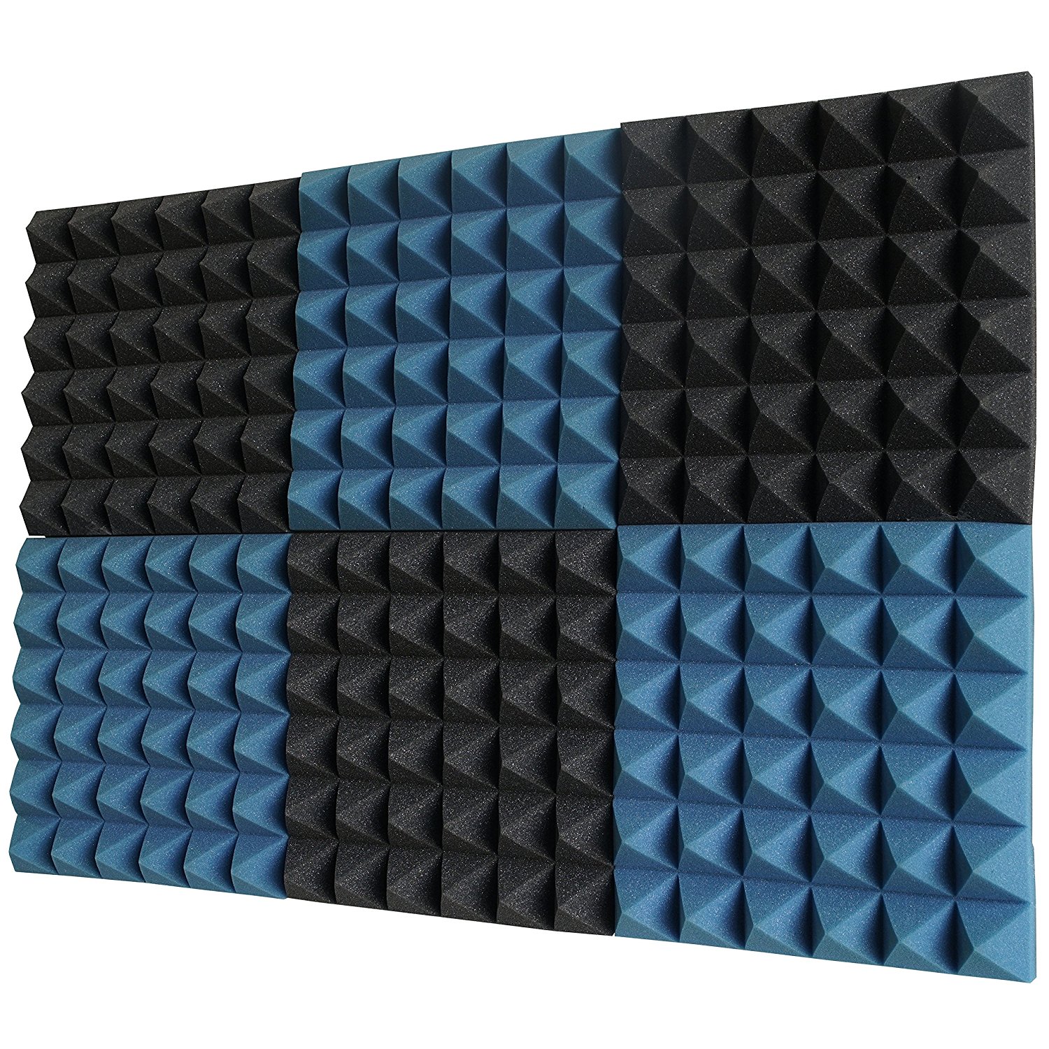 6 Pack - Ice Blue/Charcoal Acoustic Foam Sound Absorption Pyramid Studio  Treatment Wall Panels, 2