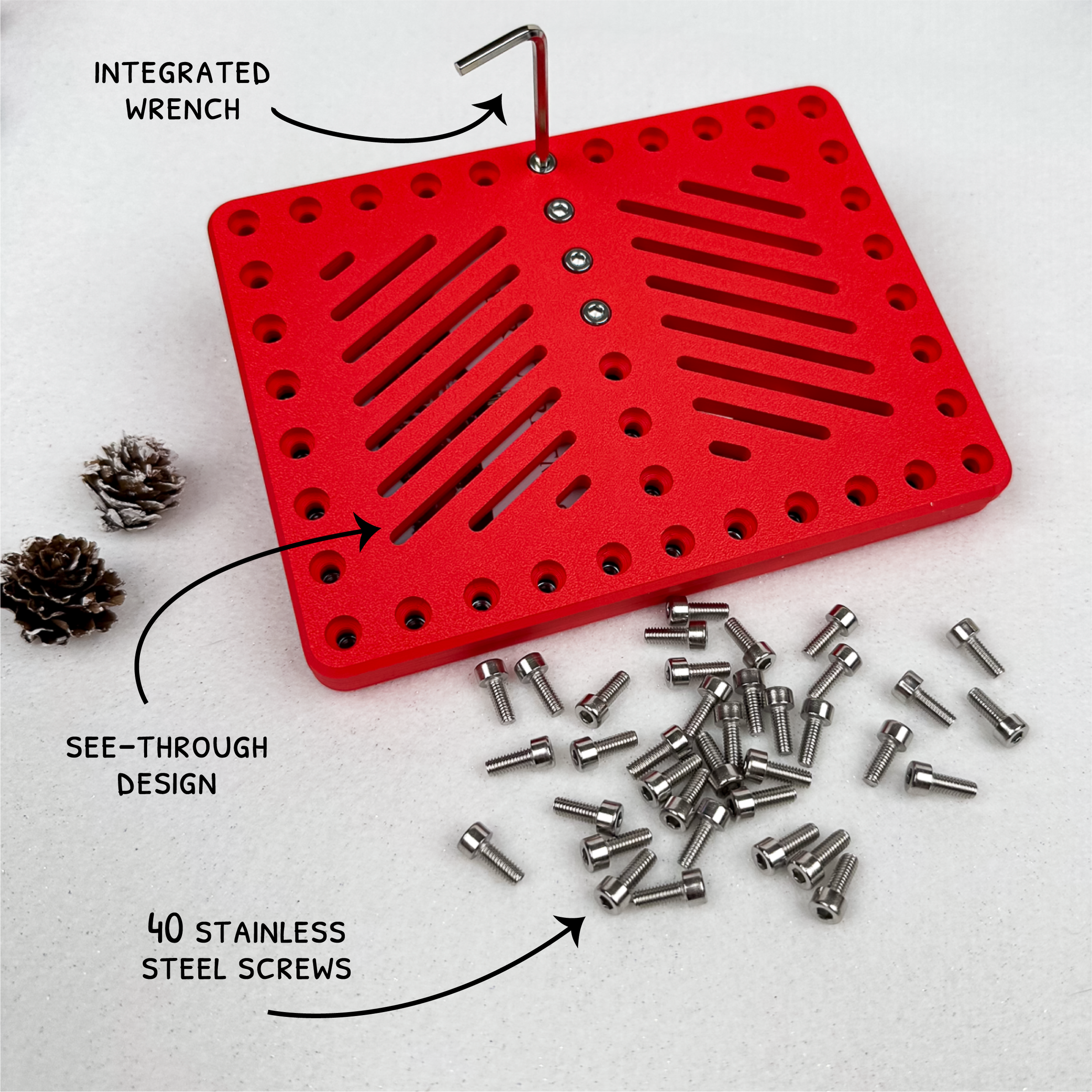 Molten Rose Lockup Duo features: 40 screws, hex key, see-through design. Holiday puzzle box holds two gift cards or cash. A festive Christmas prank gift, Secret Santa idea, or stocking stuffer.