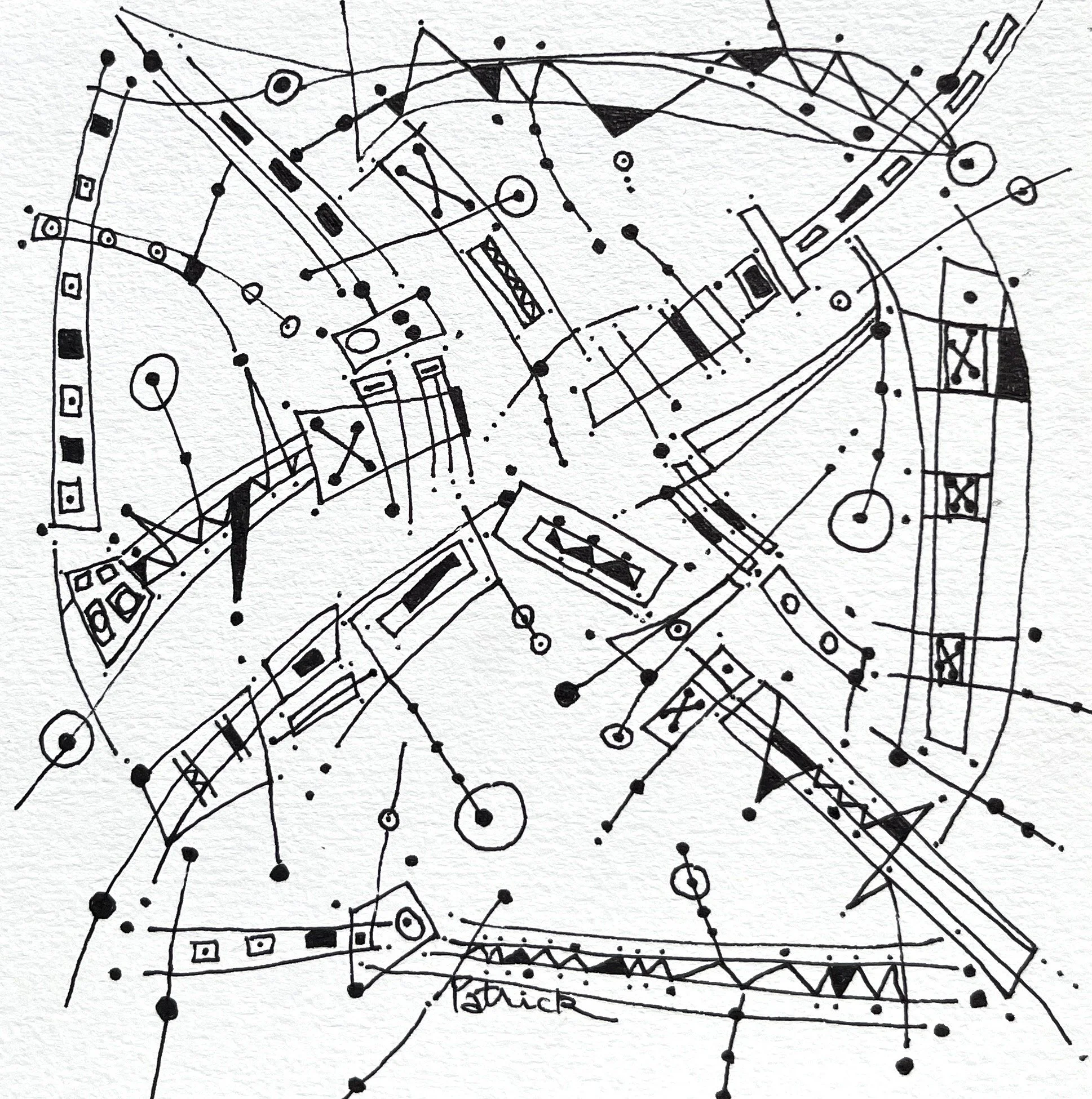 Restrained Frenzy #2 (2025), ink, 5"x5"
