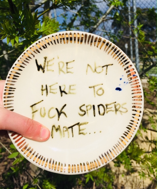 We're not here to fuck spiders mate plate — Amelia Kingston Art