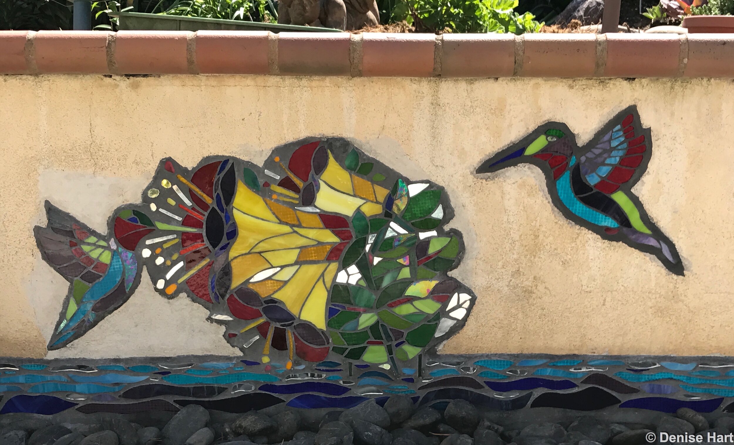 Hummingbirds and salvia glass and mirror mosaic