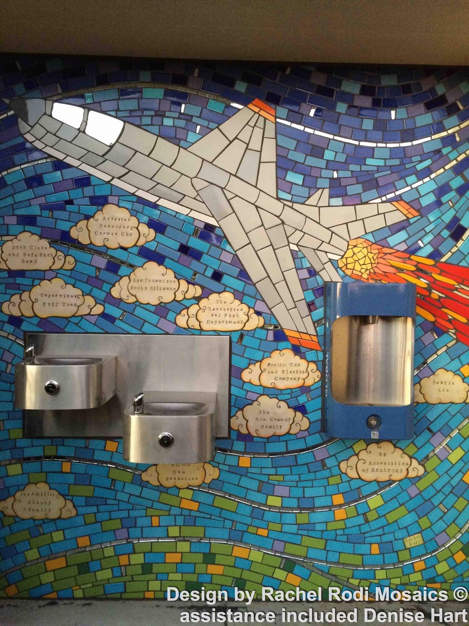 Larsen Park exterior bathroom wall mosaic mural, tile