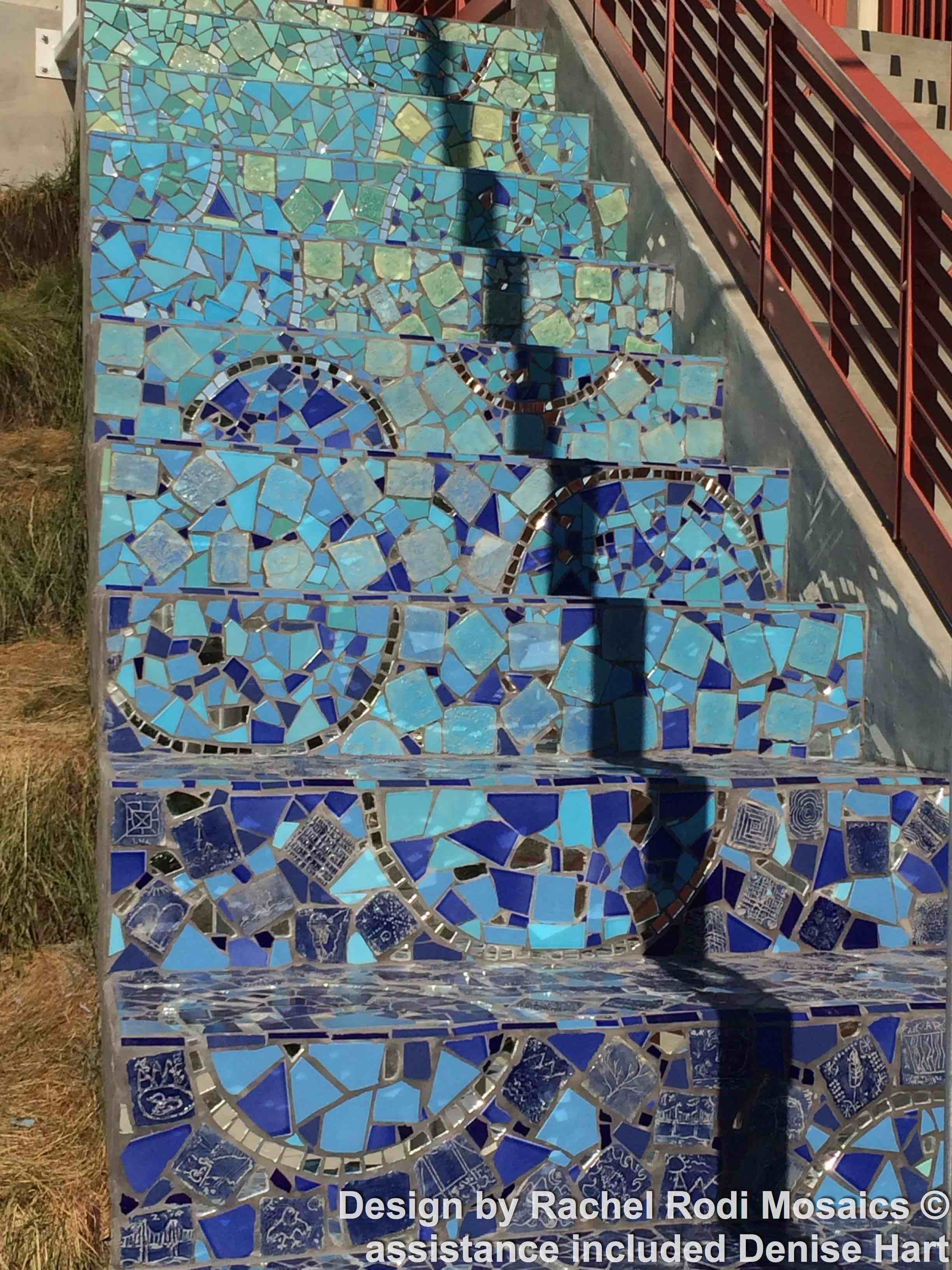 Jefferson Elementary stairs mosaic mural, tile and mirror