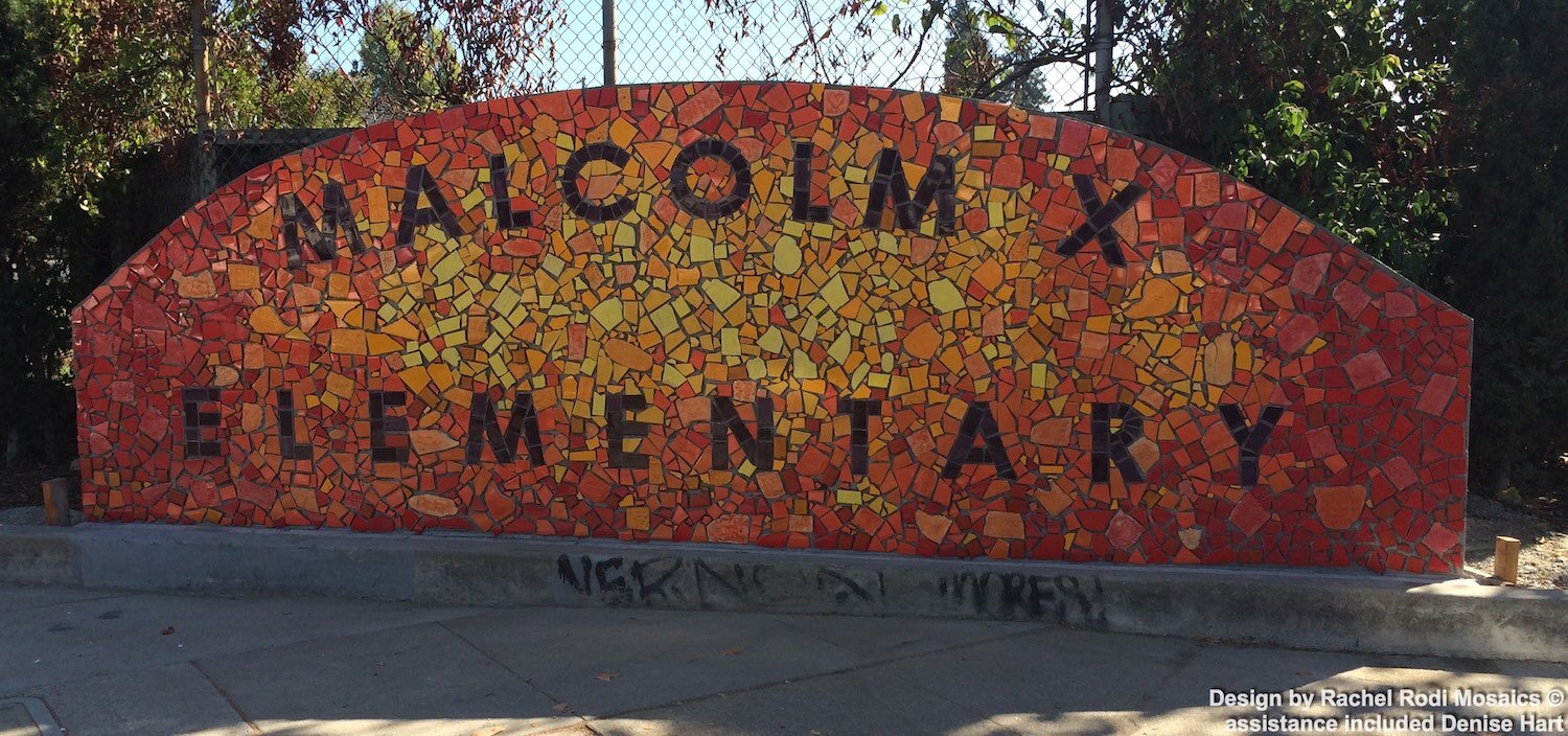 Malcolm X Elementary School mosaic sign, tile