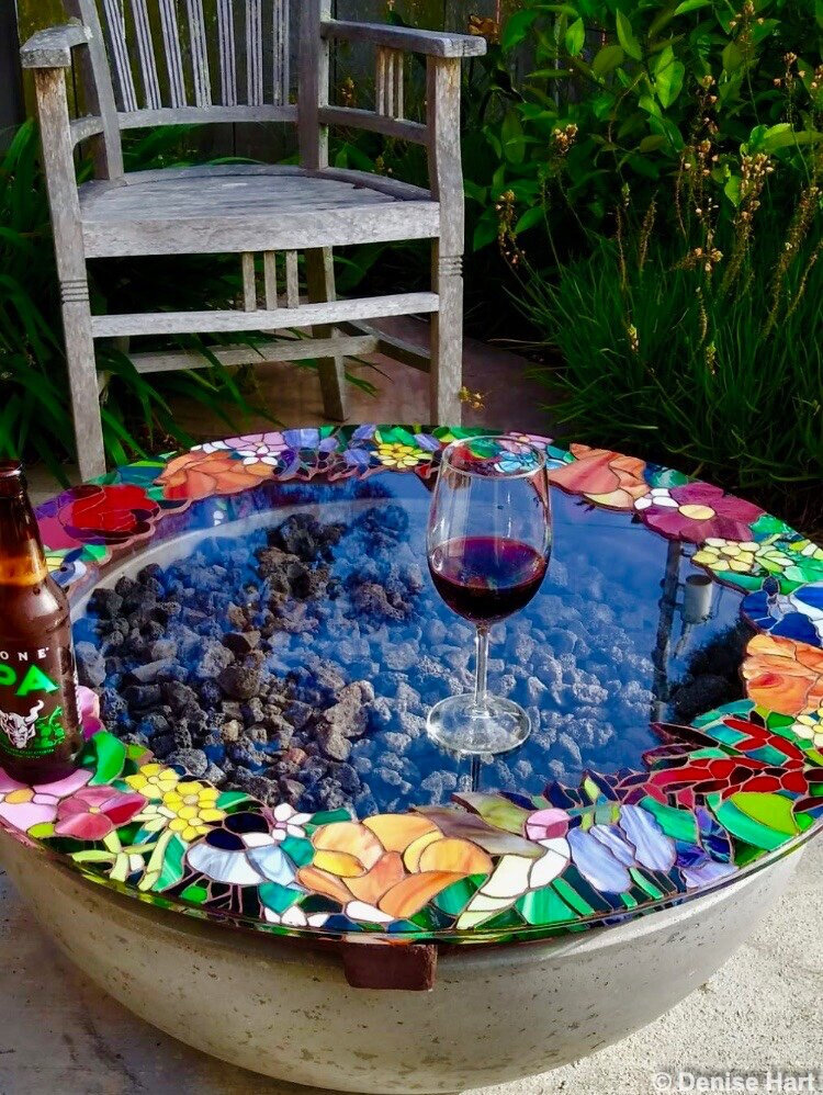 Firepit cover-as-tabletop mosaic