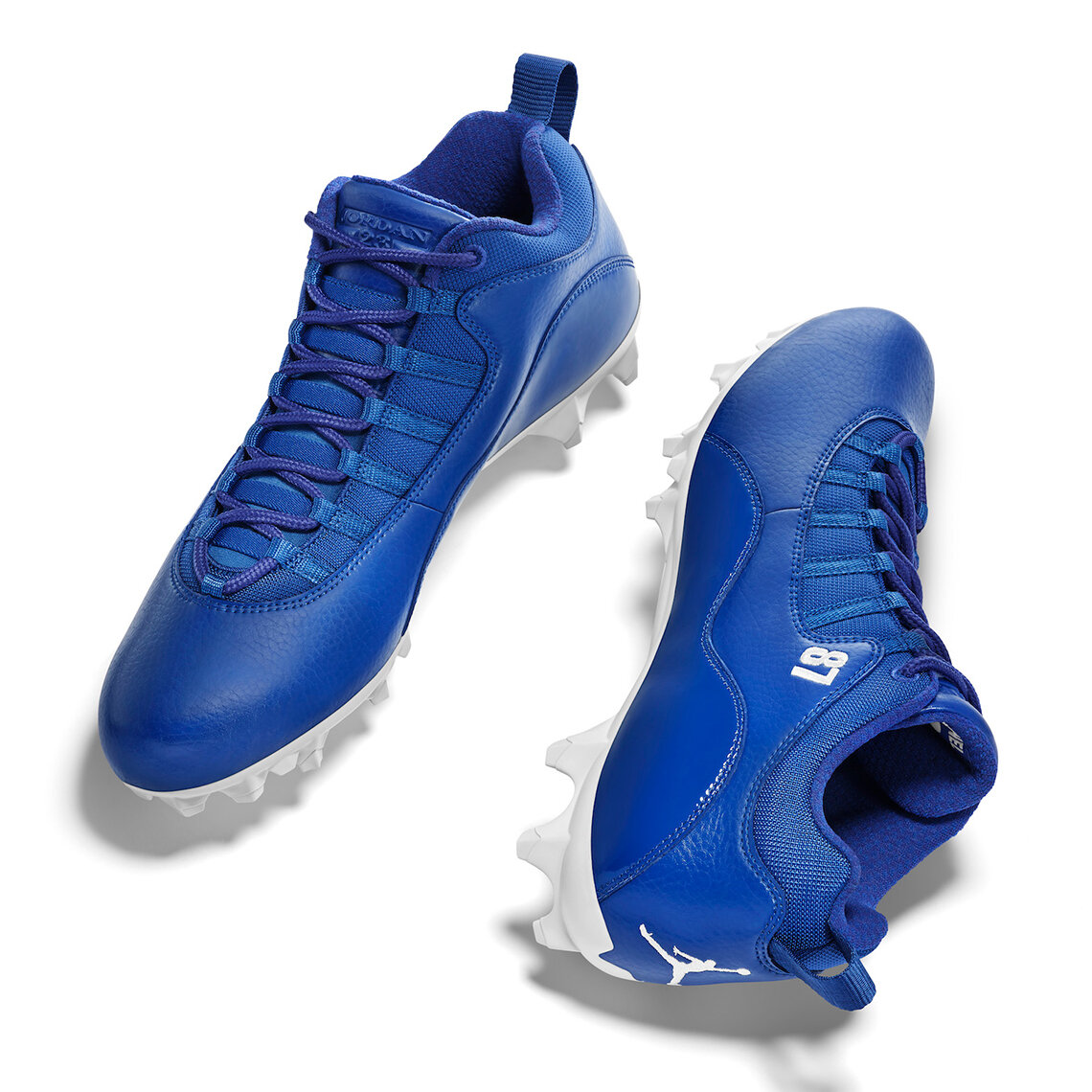 blue and white jordan cleats