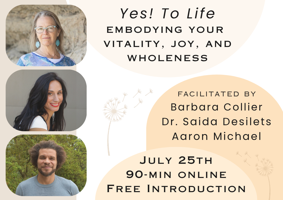 HISE: FREE Online - Yes! To Life: An Introduction to Embodying Your Vitality, Joy, and Wholeness w/Barbara Collier, Dr. Saida Desilets, and Aaron Michael