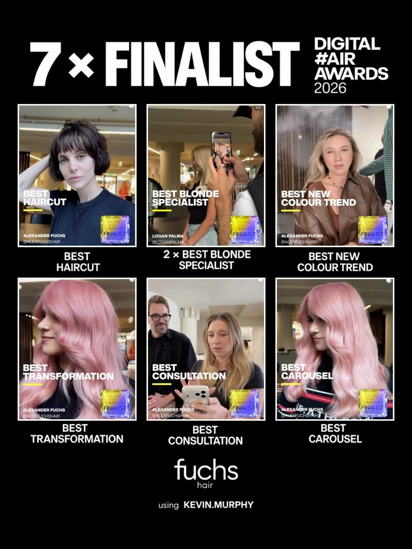 Seven finalist spots at the 2026 @digitalhairawards 🤩
@alexfuchshair &amp; @loganpalma_ giving us plenty to celebrate!

Good hair takes a team. We&rsquo;re pretty proud of ours ❤️

All using our favourite @kevin.murphy @kevin.murphy.australia 

#dha