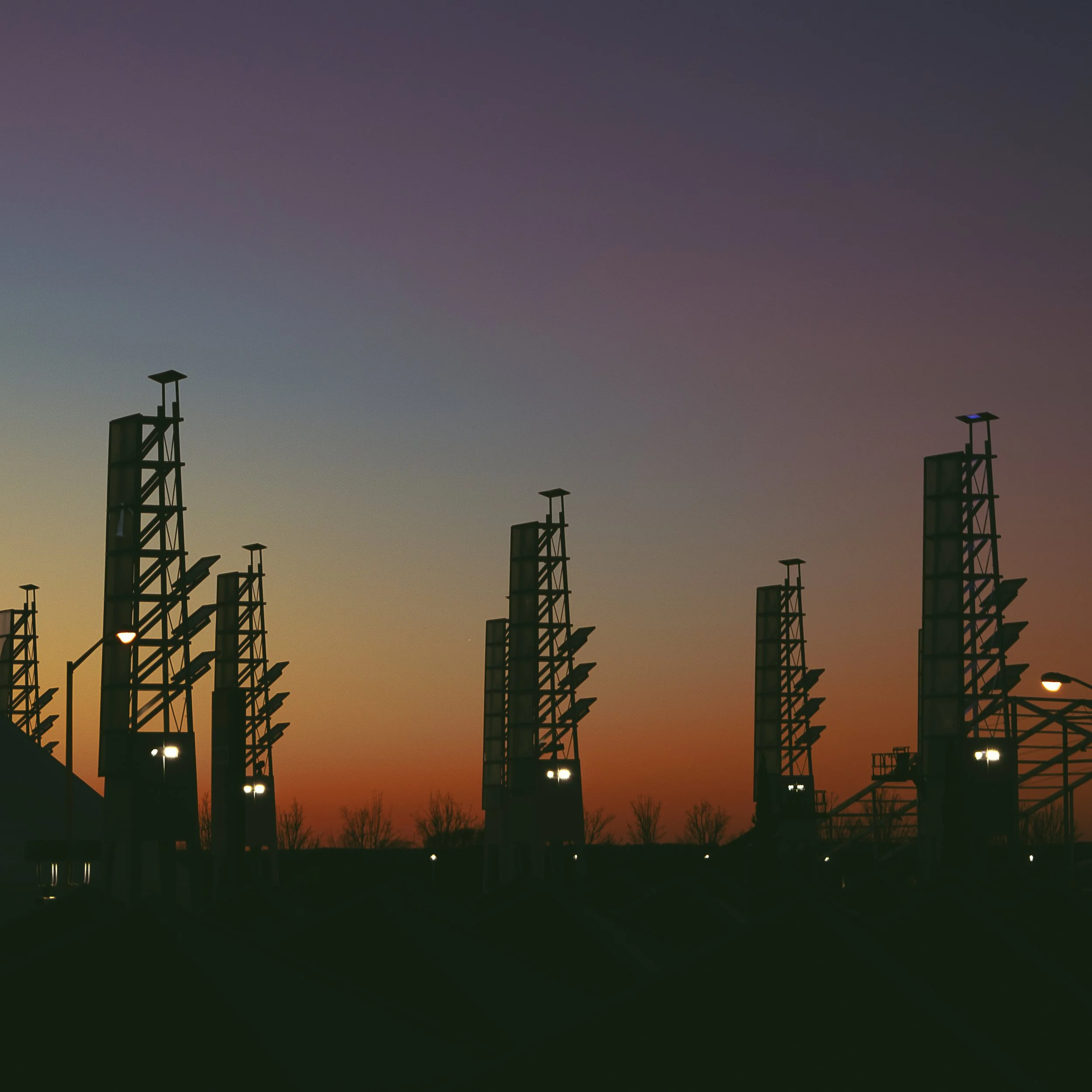 A photo of a city skyline just as the sun sets