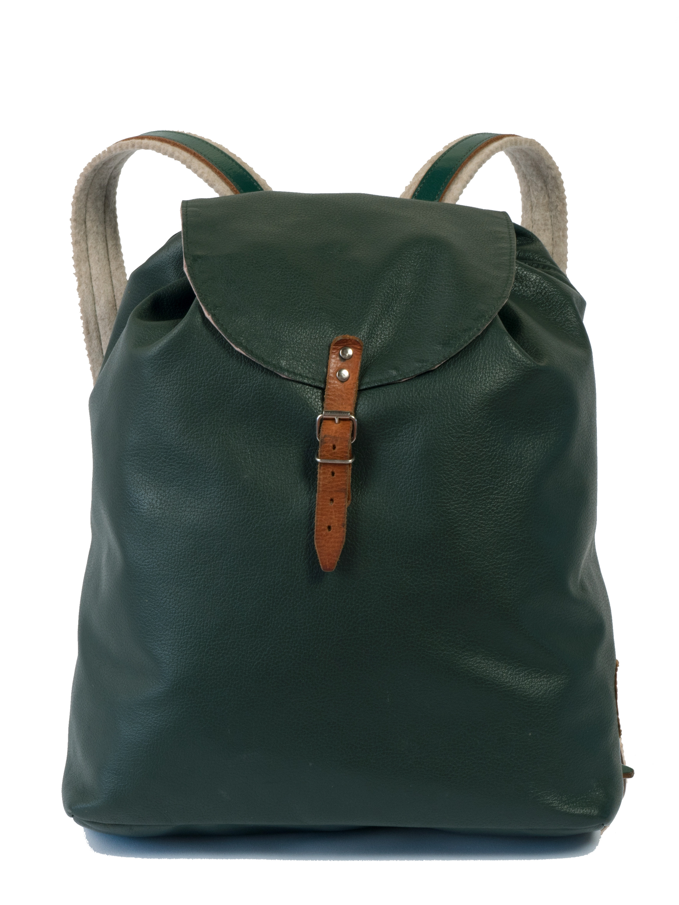 dark green leather backpack