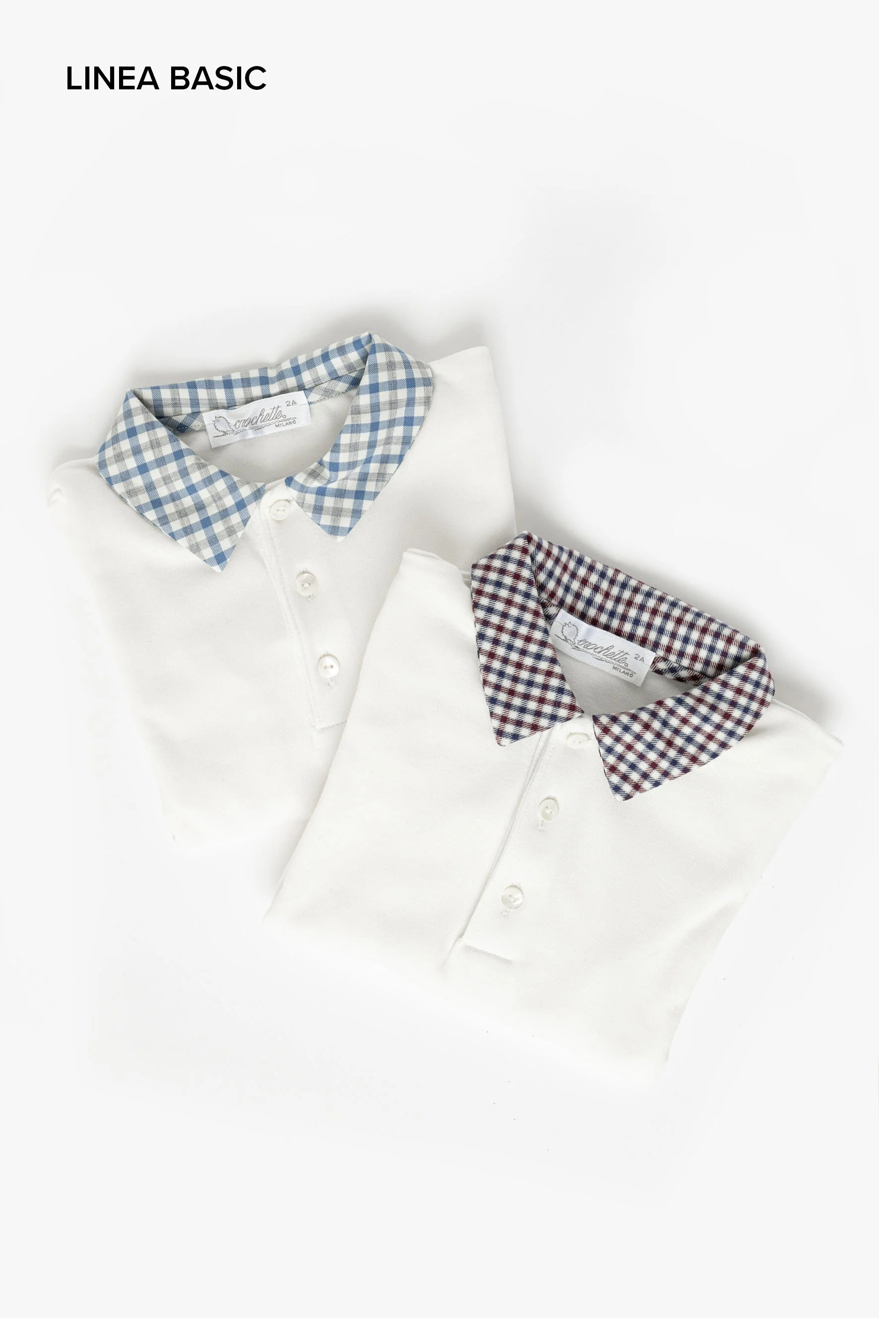 Polo bambino colletto vichy azzurro e blu