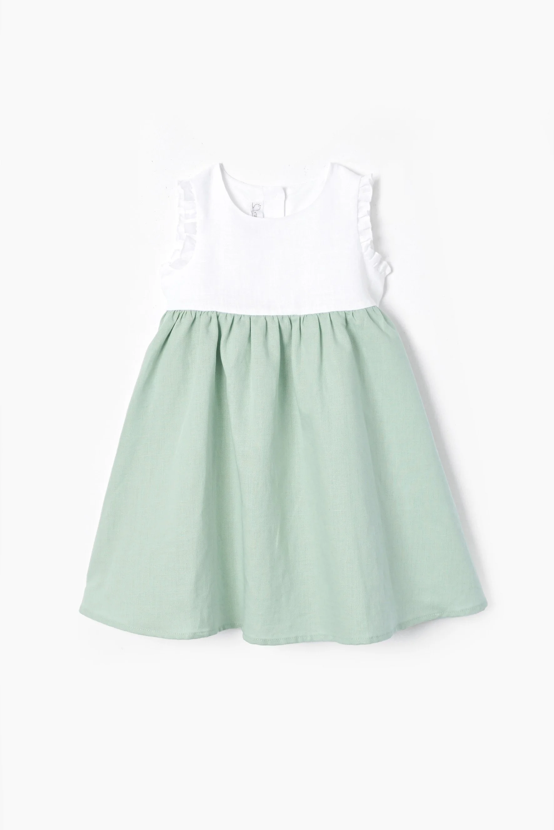 Vestito bambina lino bianco e agave