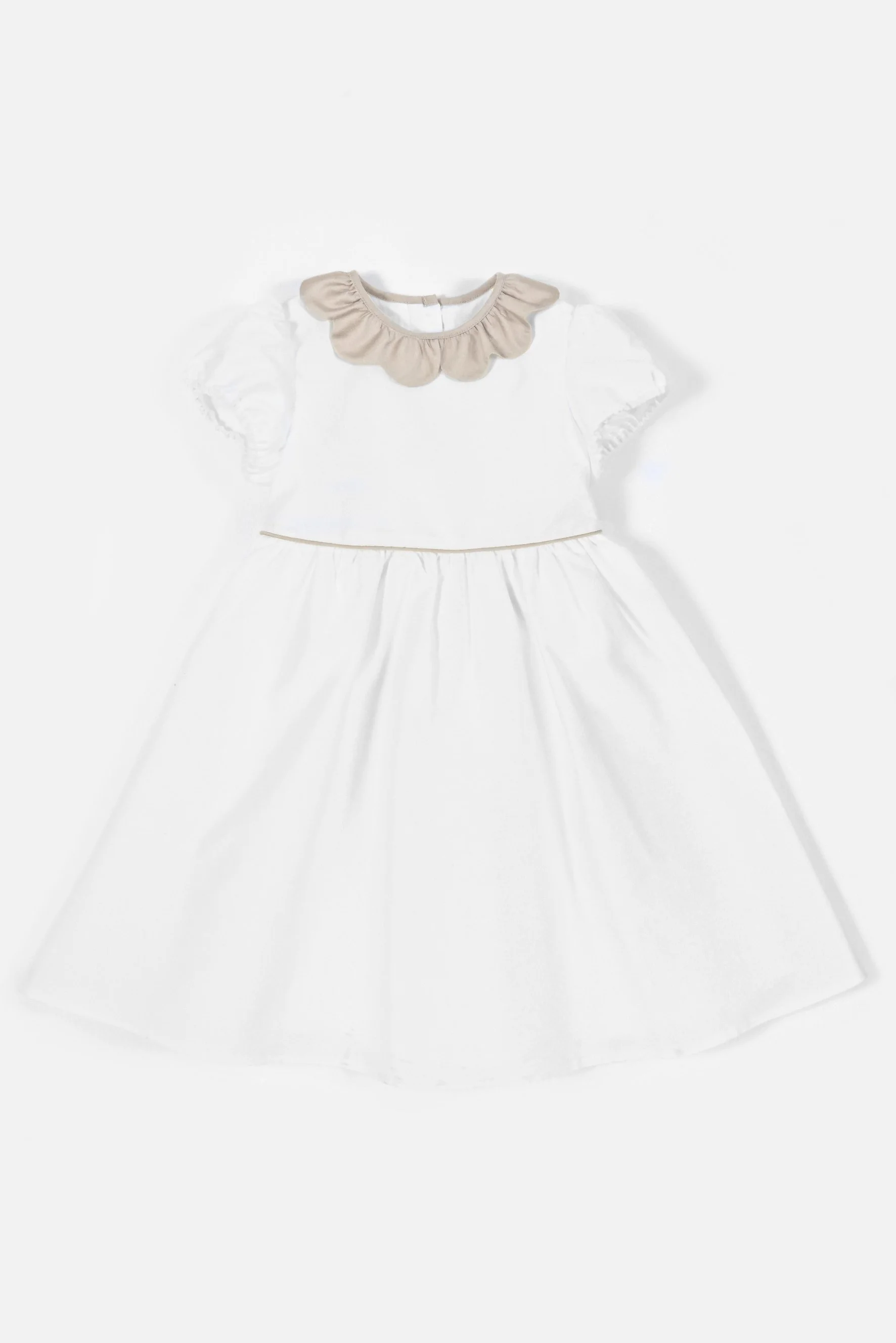 Vestito bambina cerimonia in raso bianco e beige Crochette