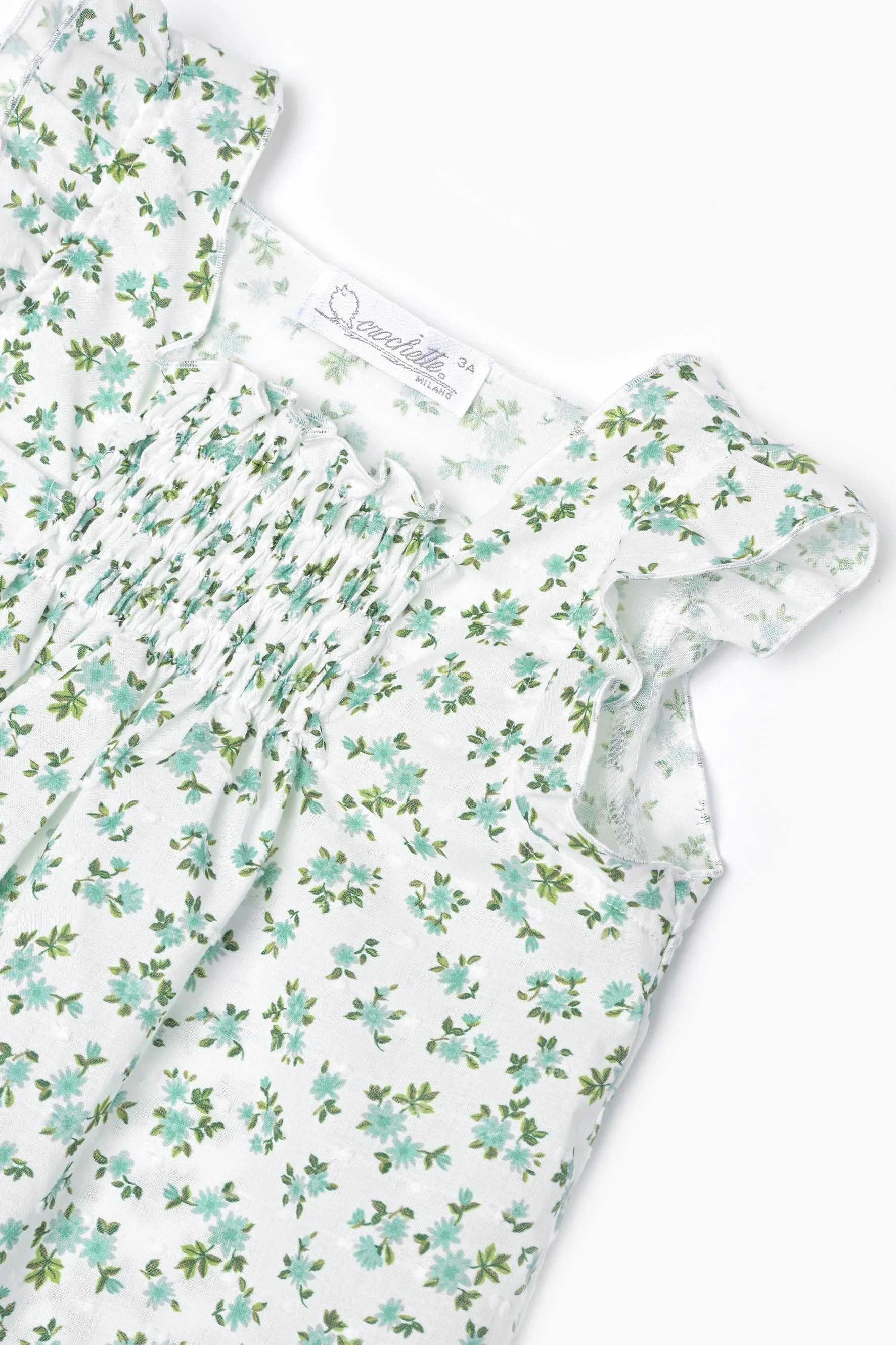 Camicia bambina elasticata fiore verde plumetis dettaglio