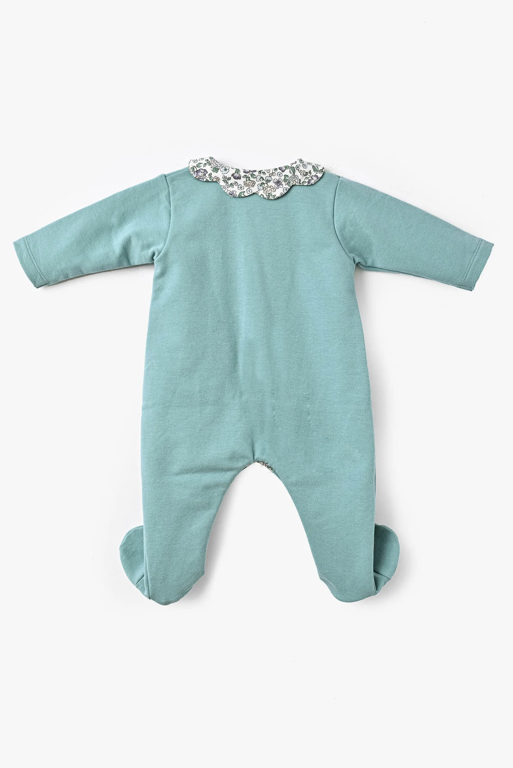Tutina piedini neonati felpa acquamarina fiori retro