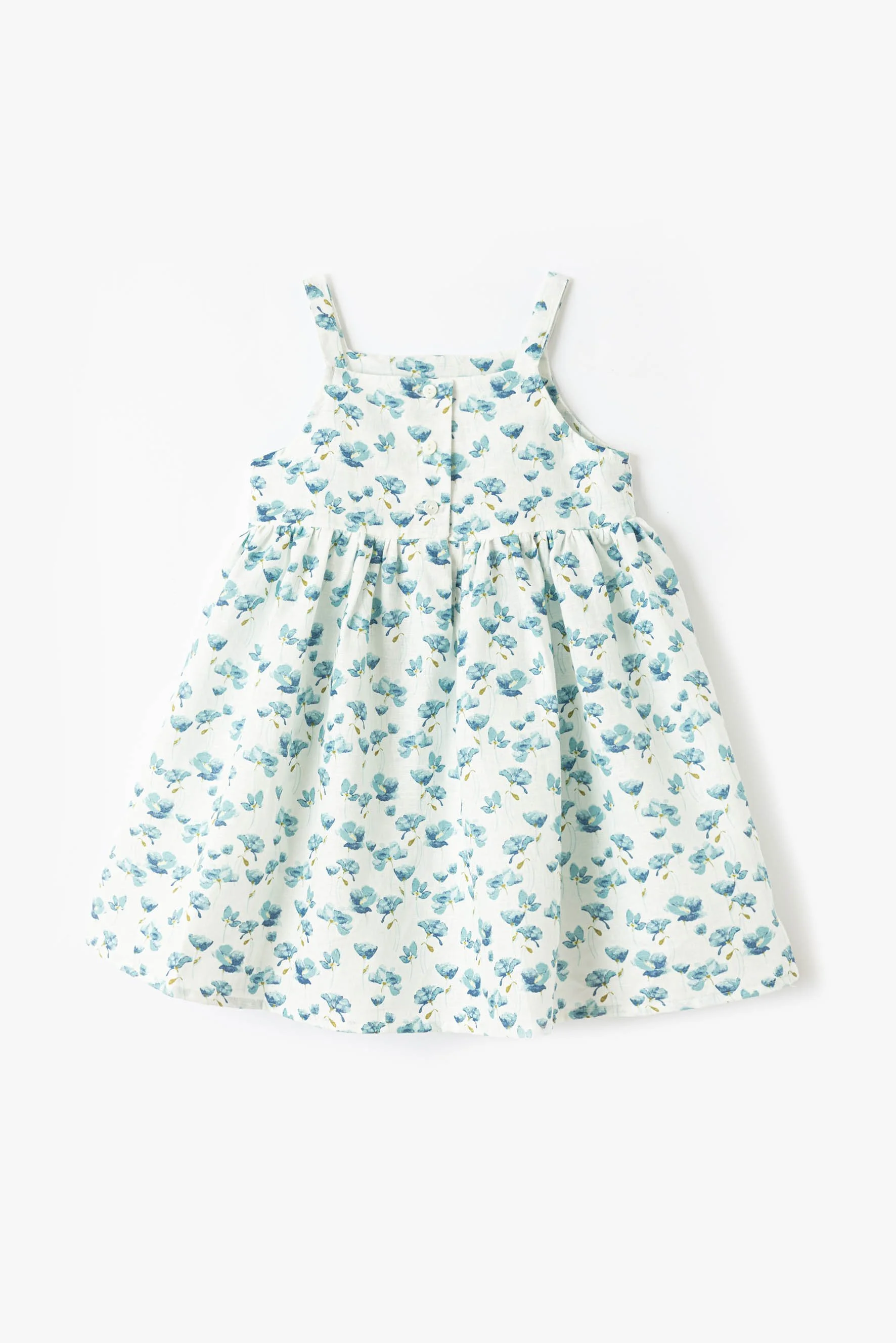 Scamiciato bambina Sole lino fiore turchese