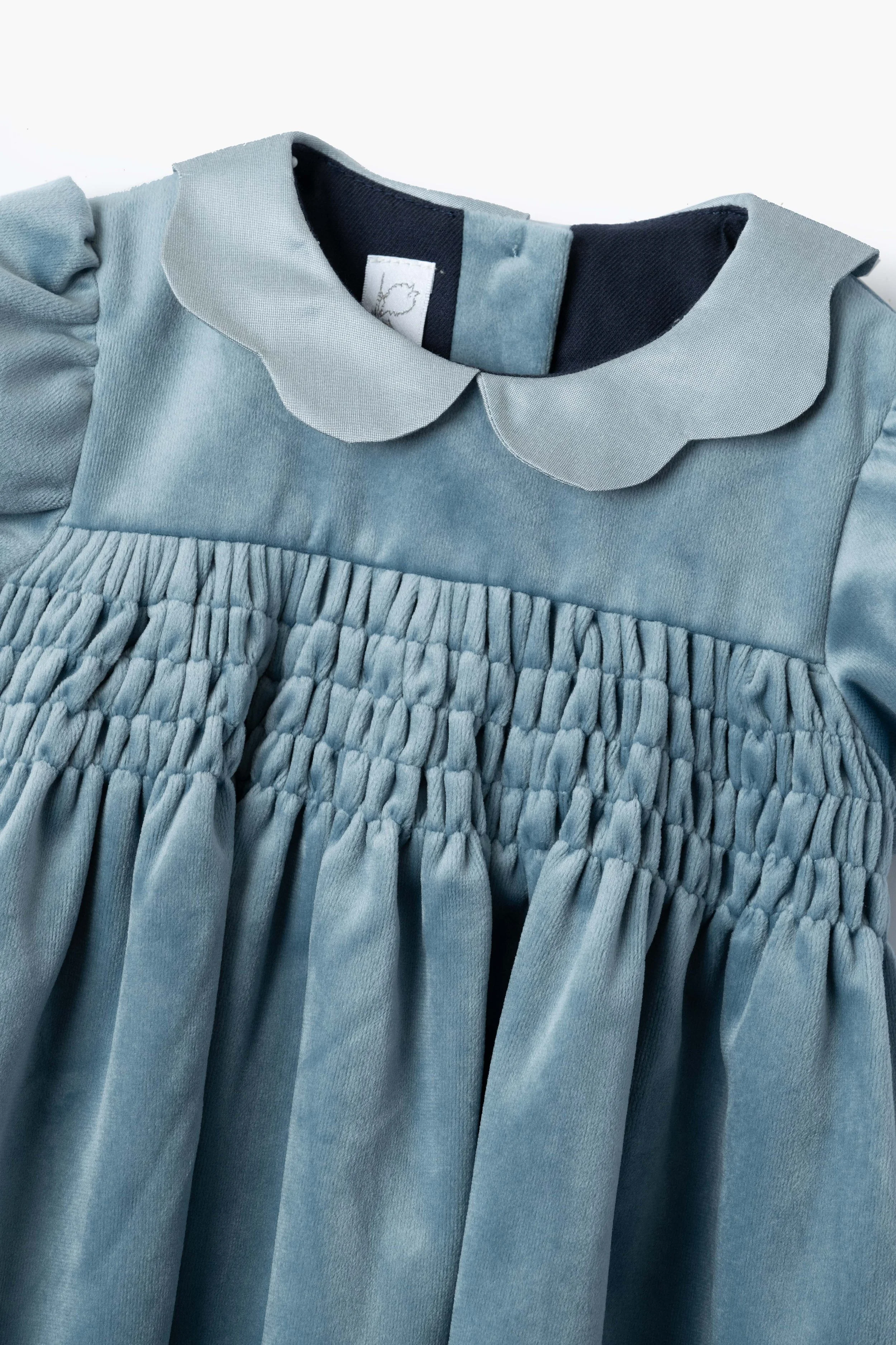 Vestito bambina smock velluto azzurro polvere Crochette